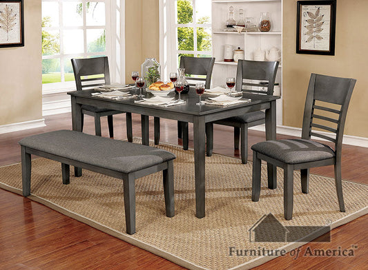 Hillsview Gray 6 Pc. Dining Table Set w/ Bench - ATL FURNITURE