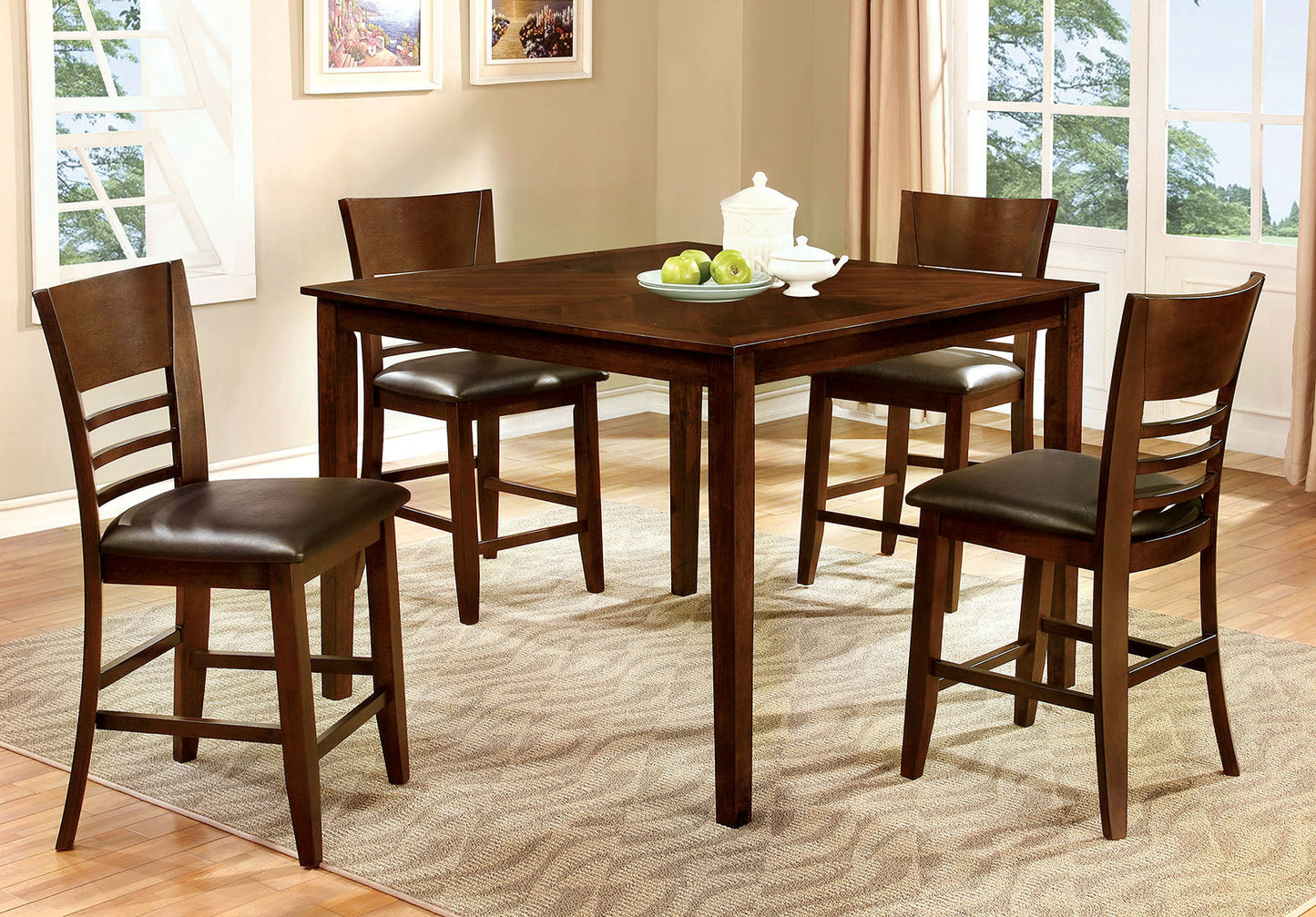 HILLSVIEW II Brown Cherry 5 Pc. Counter Ht. Table Set - ATL FURNITURE