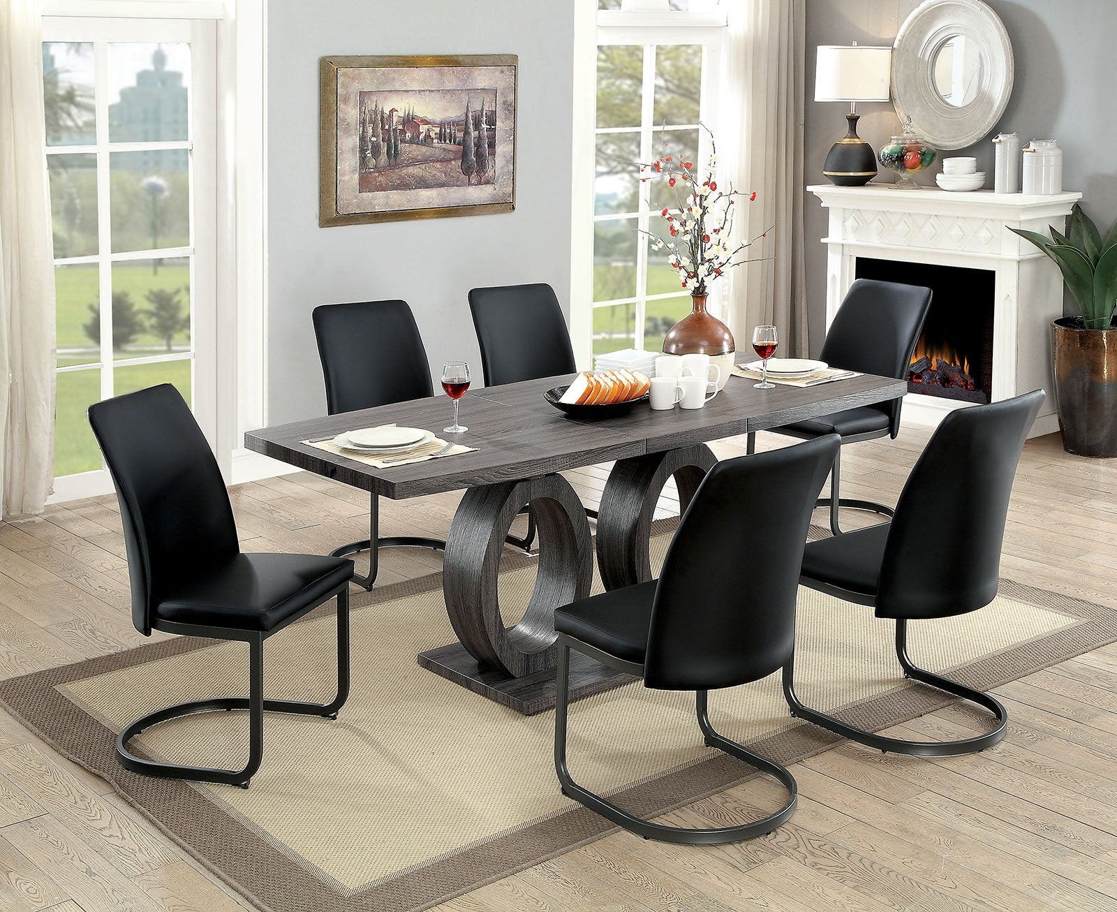 Saskia Gray 7 Pc. Dining Table Set - ATL FURNITURE