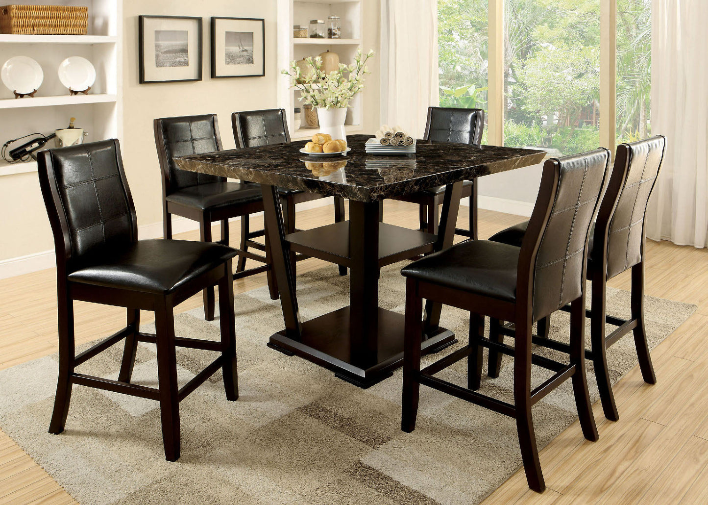 CLAYTON II Dark Cherry/Black 7 Pc. Counter Ht. Dining Table Set - ATL FURNITURE