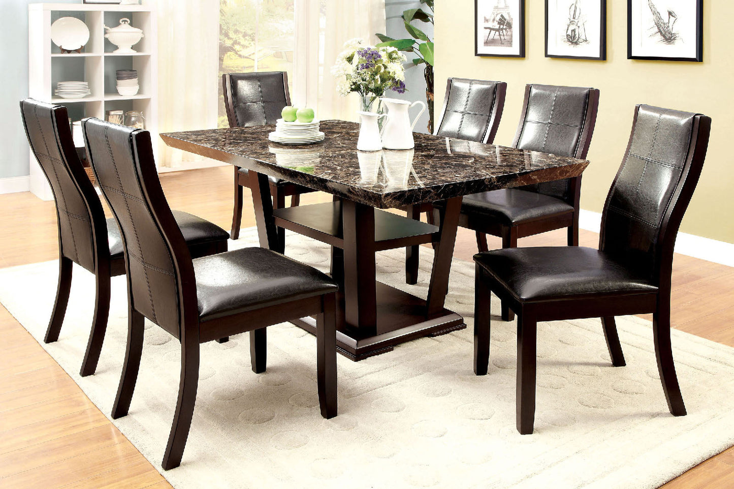 CLAYTON I Dark Cherry/Black 7 Pc. Dining Table Set - ATL FURNITURE