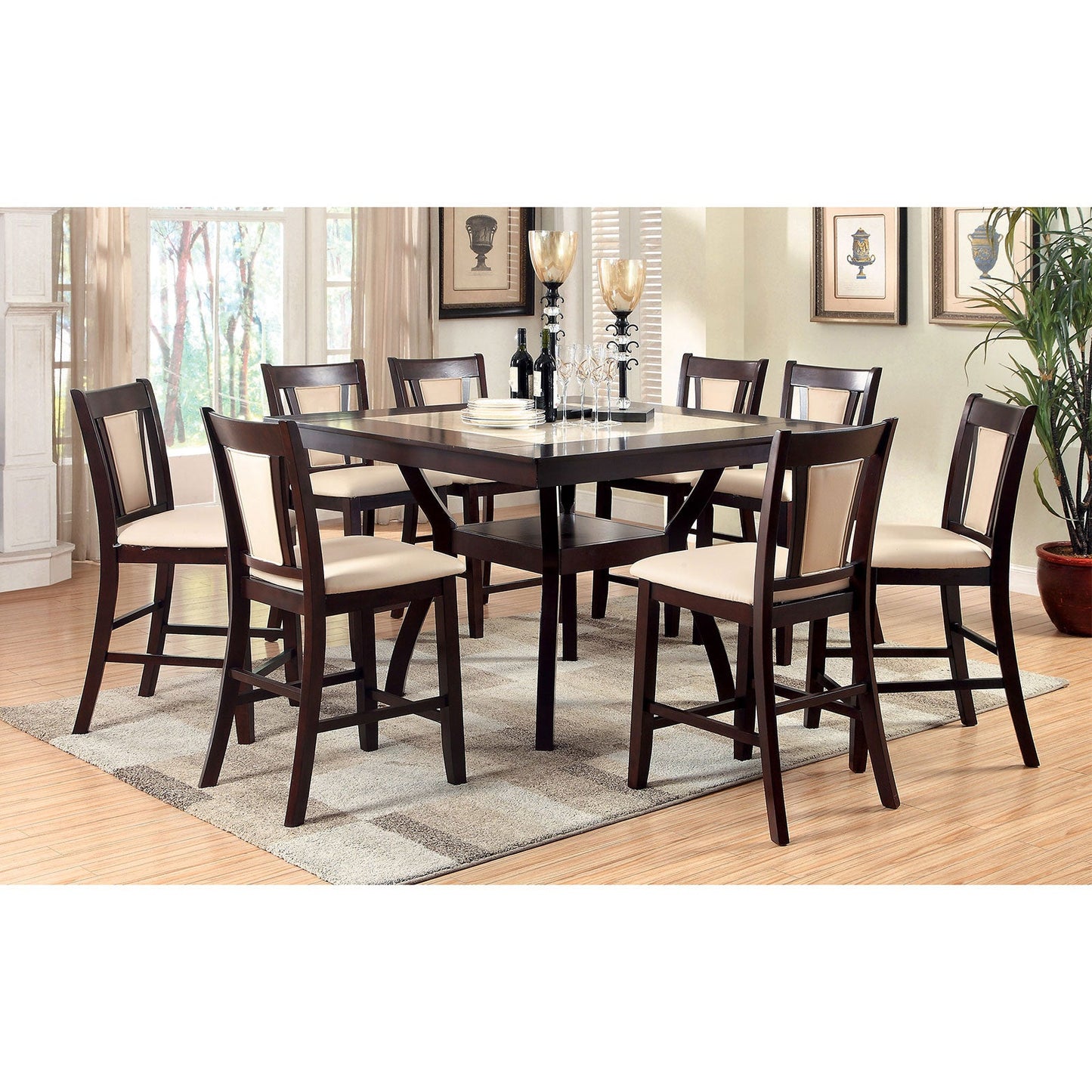 BRENT II Dark Cherry 7 Pc. Counter Ht. Dining Table Set - ATL FURNITURE