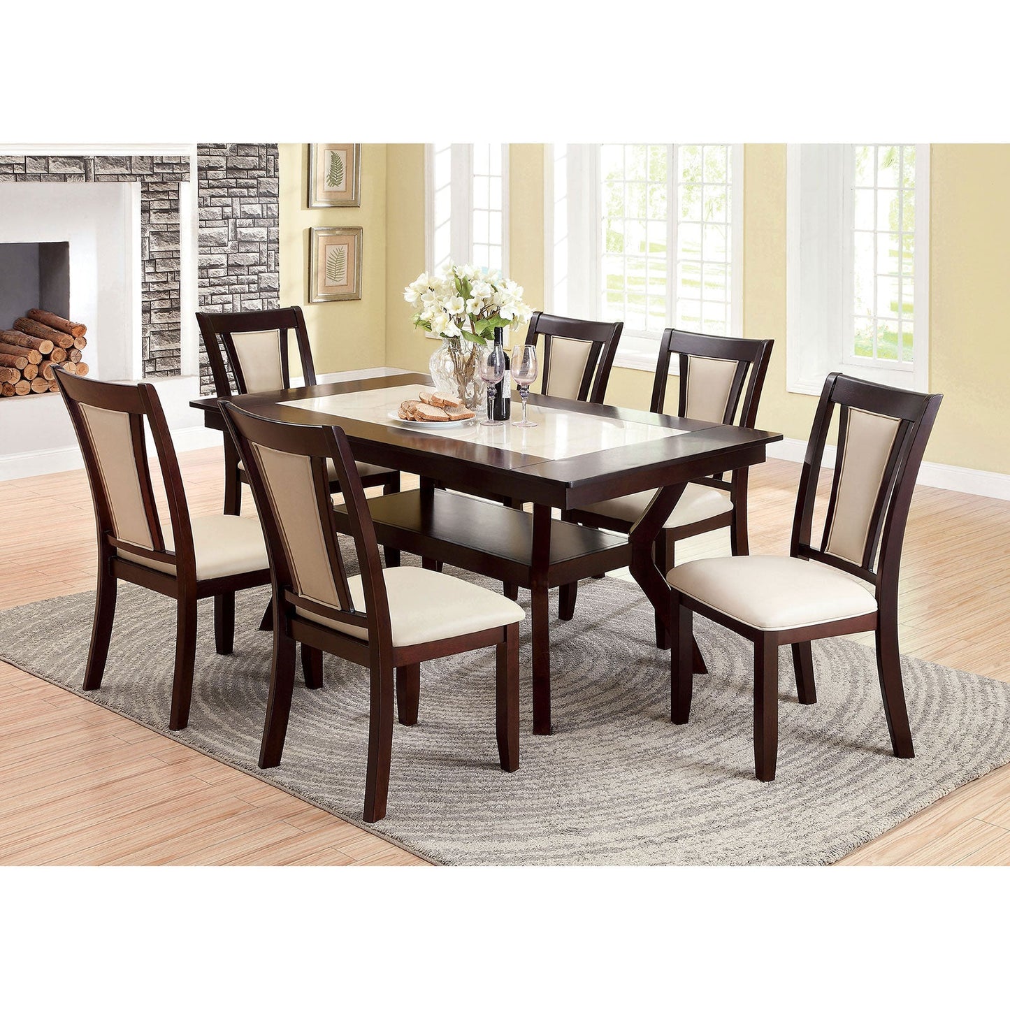 BRENT Dark Cherry 7 Pc. Dining Table Set - ATL FURNITURE