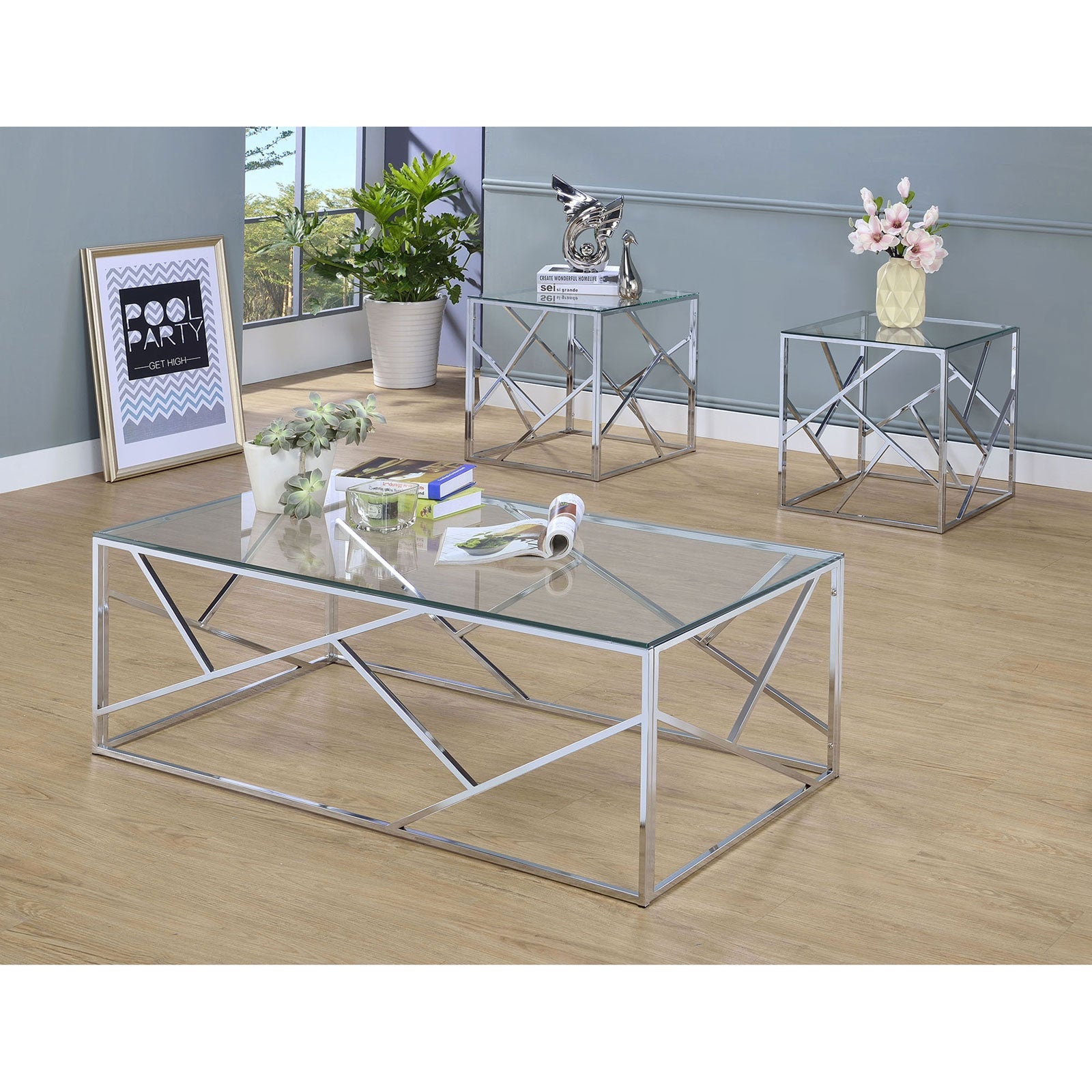 Pamplona Chrome 3 Pc. Table Set, Chrome - ATL FURNITURE