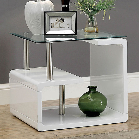 Torkel White/Chrome End Table - ATL FURNITURE