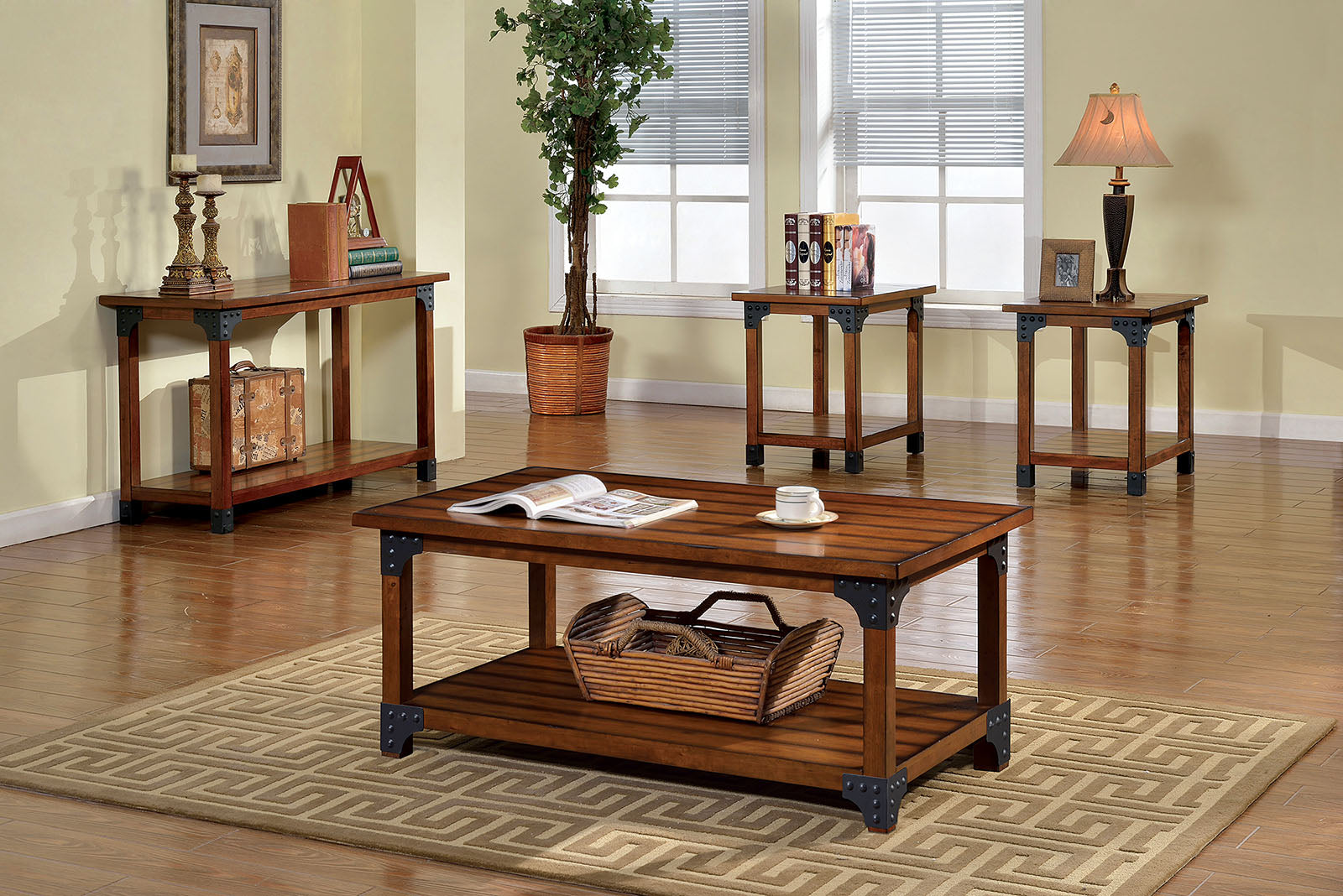 BOZEMAN Antique Oak 3 Pc. Table Set - ATL FURNITURE