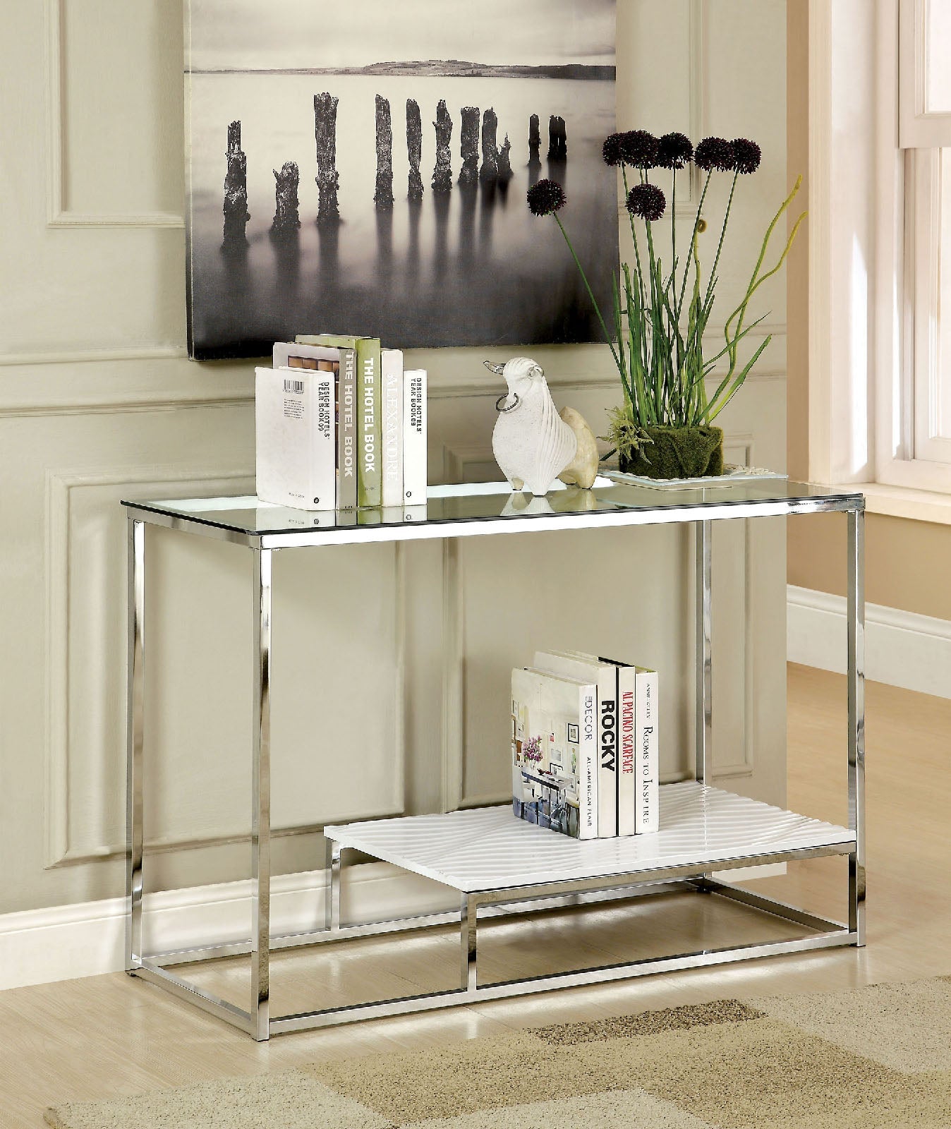 VENDI White/Chrome Sofa Table - ATL FURNITURE