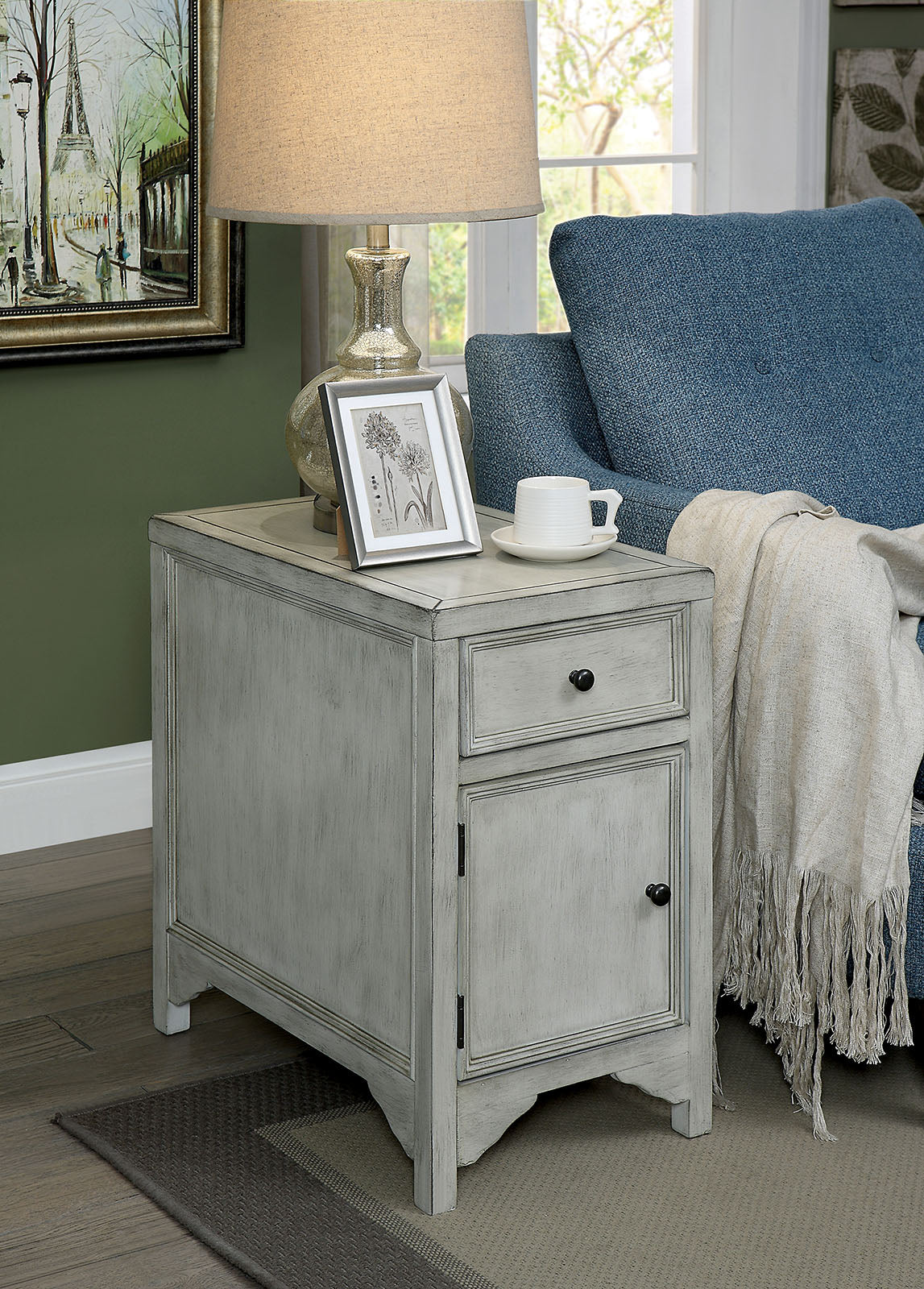 Meadow Antique White Side Table - ATL FURNITURE