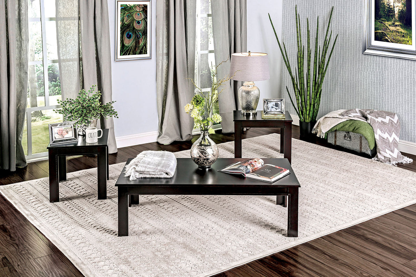 Bay Square Black 3 Pc. Coffee Table Set - ATL FURNITURE