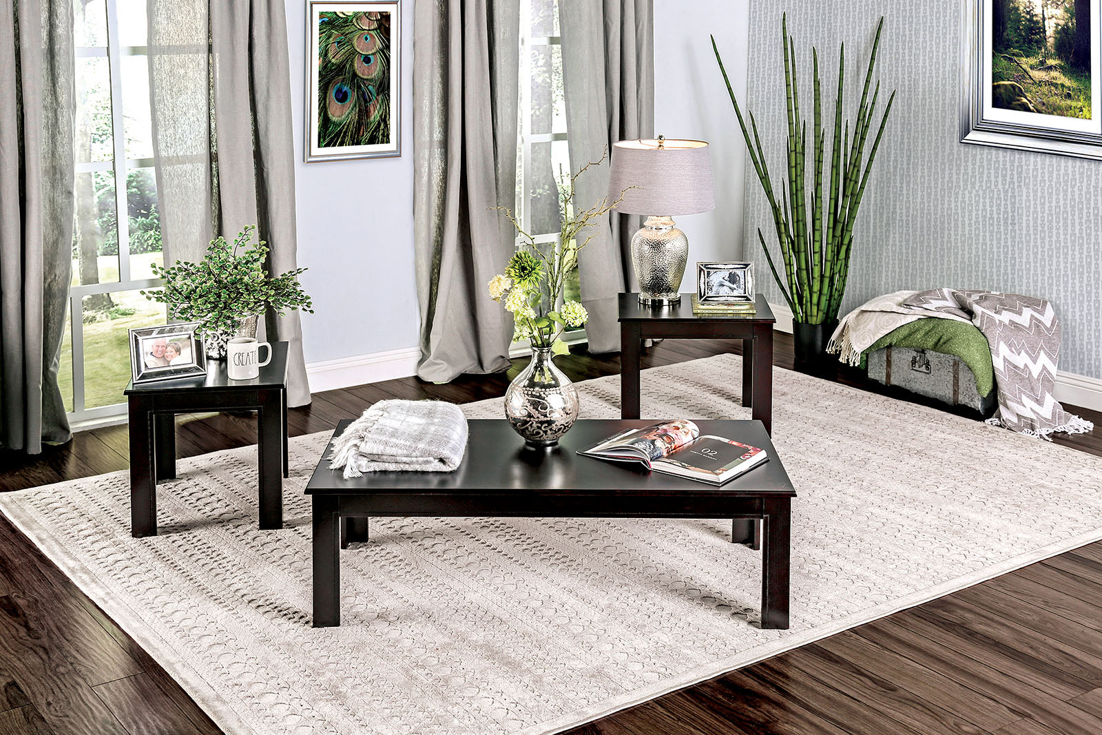 Bay Square Black 3 Pc. Coffee Table Set - ATL FURNITURE