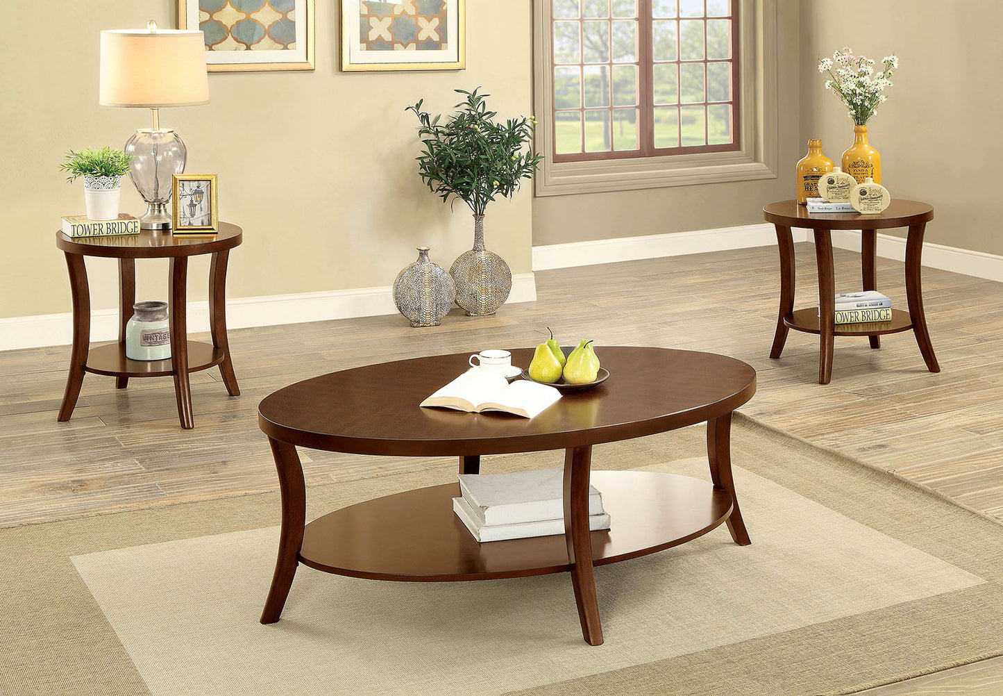 Brown Cherry 3 Pc. Coffee Table Set - ATL FURNITURE