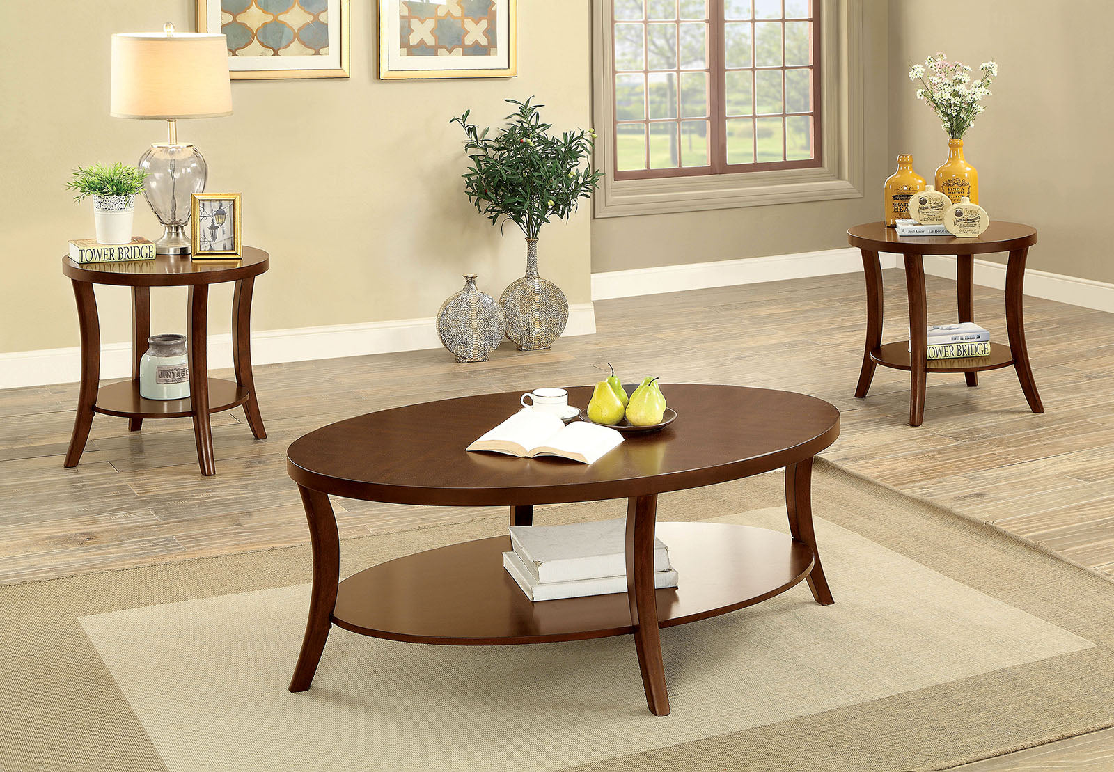 Brown Cherry 3 Pc. Coffee Table Set - ATL FURNITURE