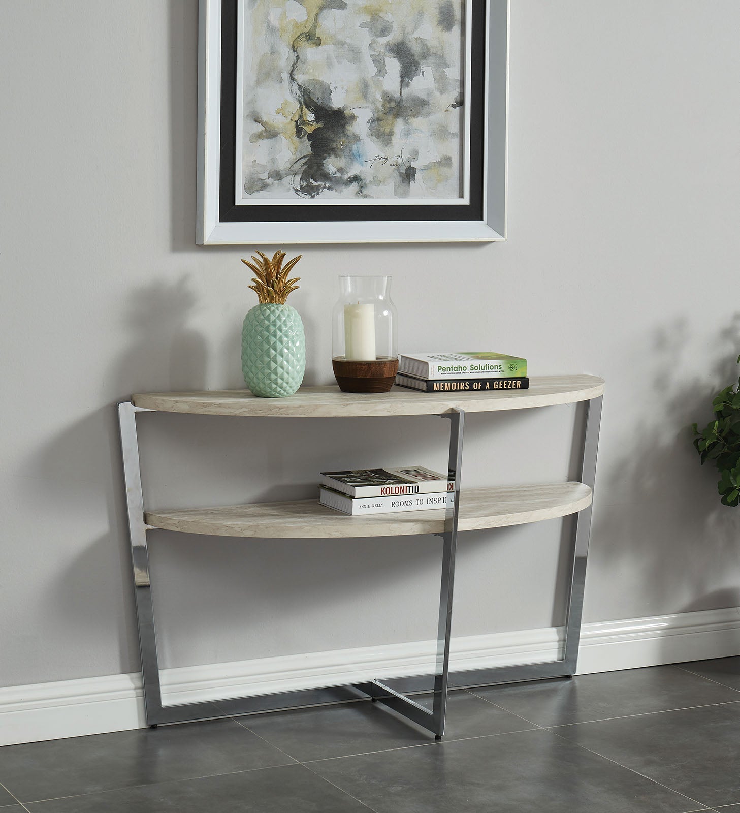 Madisyn White/Chrome Sofa Table - ATL FURNITURE