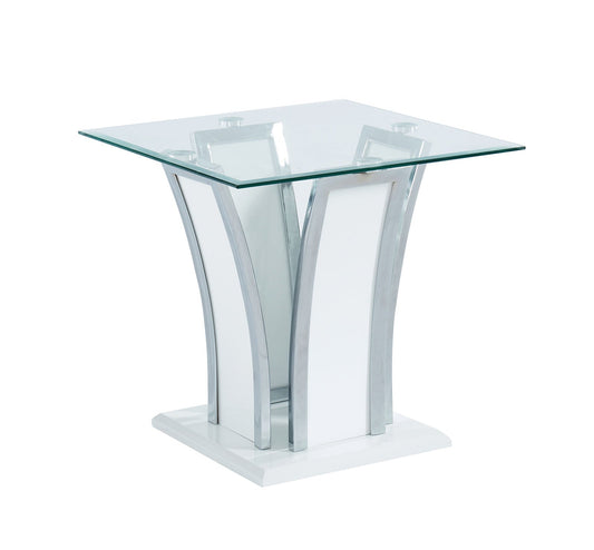 Staten Glossy White/Chrome End Table - ATL FURNITURE