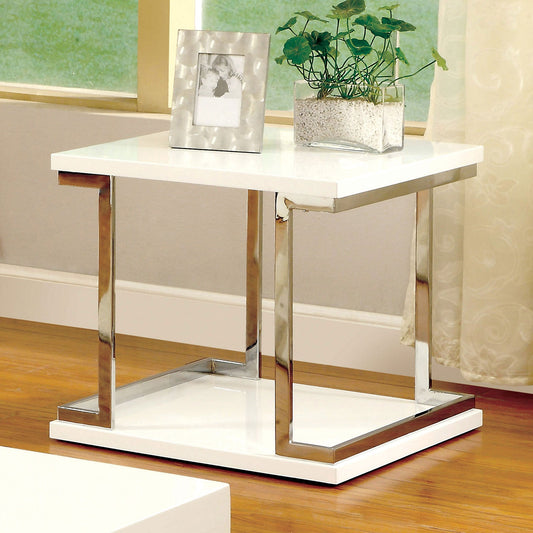 MEDA White/Chrome End Table, White - ATL FURNITURE