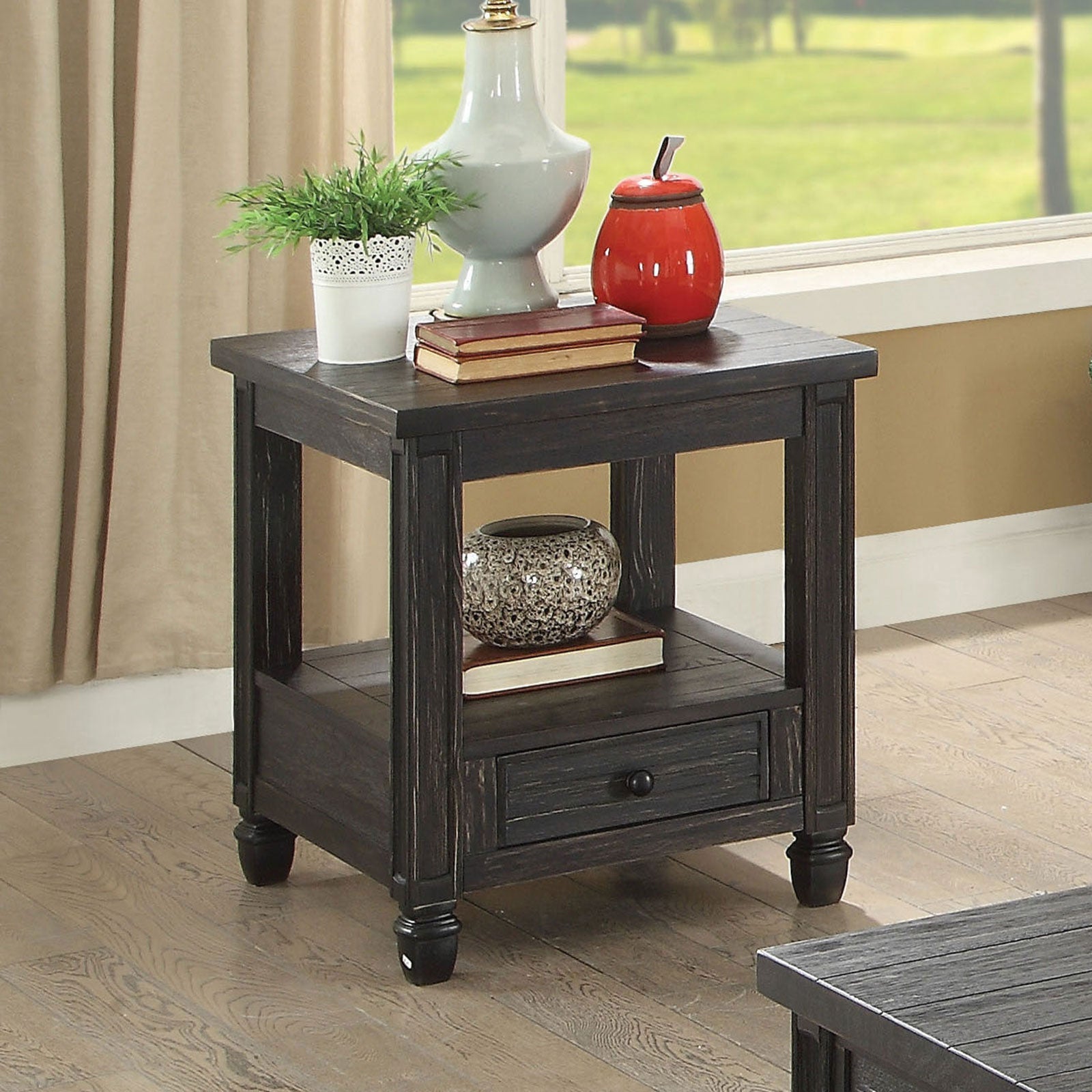 Suzette Antique Black End Table, Antique Black - ATL FURNITURE