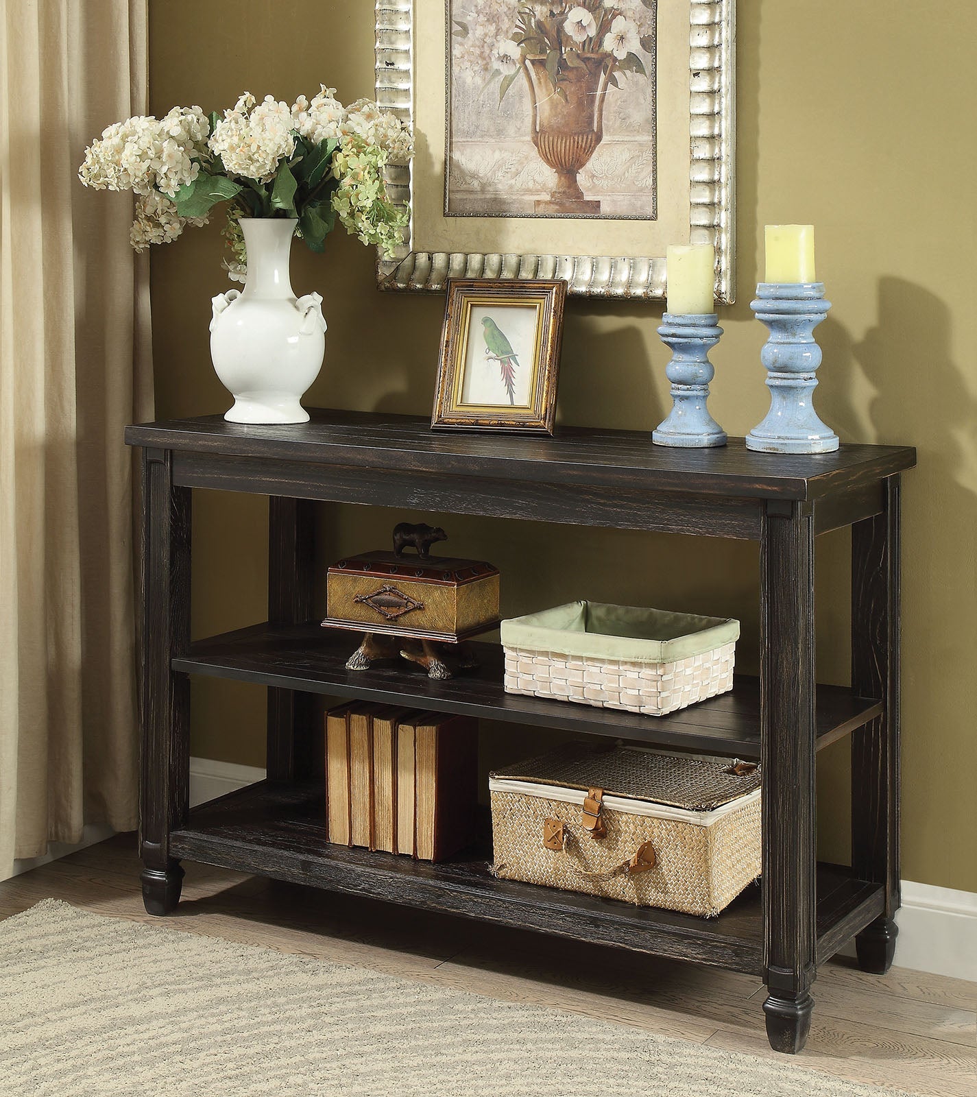 Suzette Antique Black Sofa Table, Antique Black - ATL FURNITURE