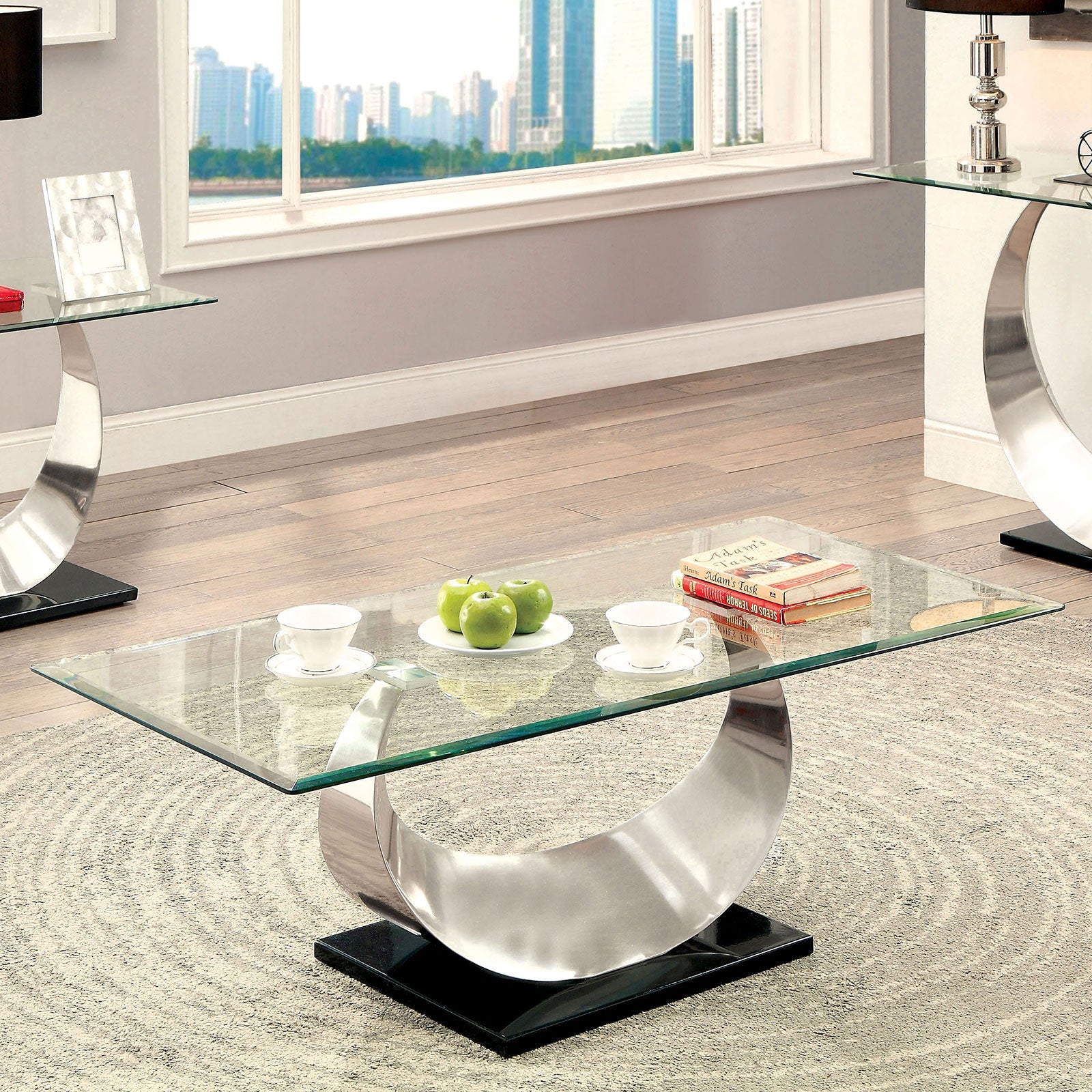 ORLA II Satin Plated/Black Coffee Table - ATL FURNITURE