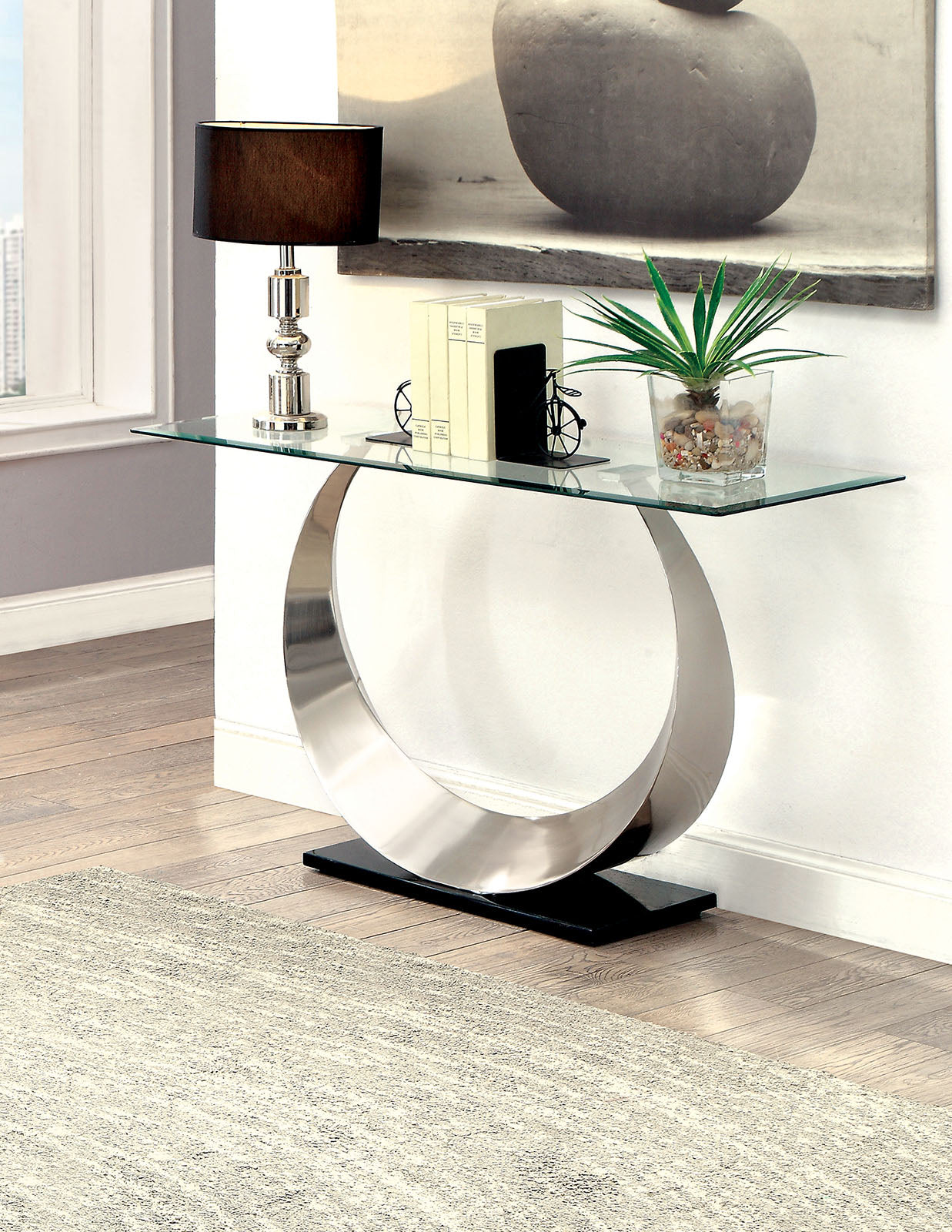 ORLA II Satin Plated/Black Sofa Table - ATL FURNITURE