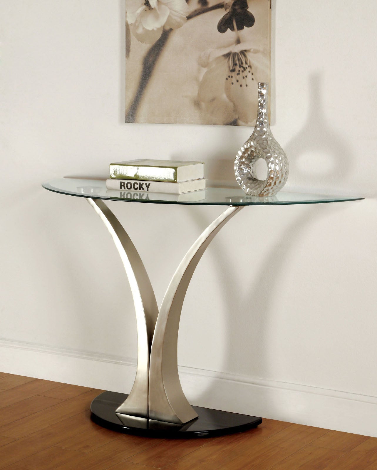 VALO Satin Plated/Black Sofa Table - ATL FURNITURE