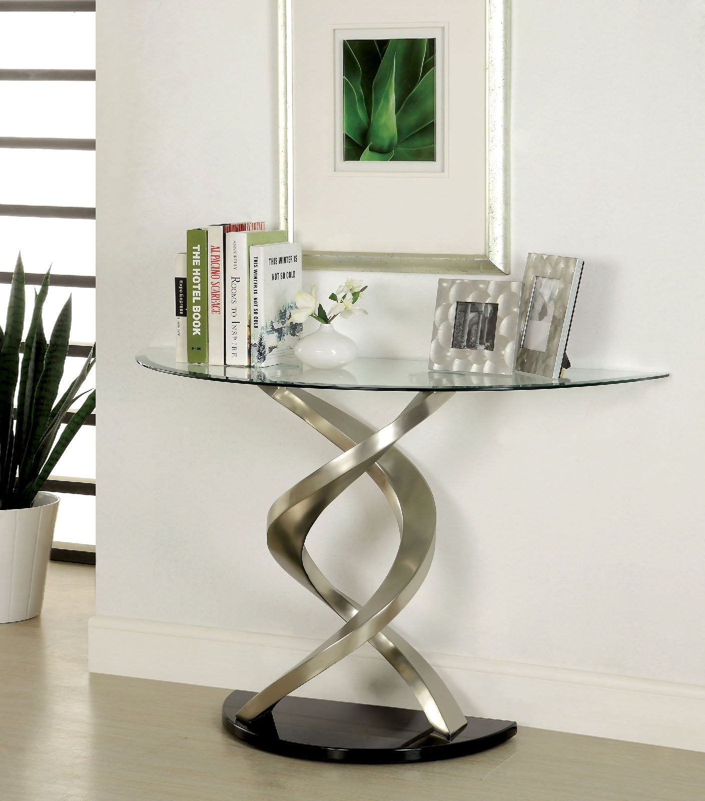 NOVA Satin Plated/Black Sofa Table - ATL FURNITURE