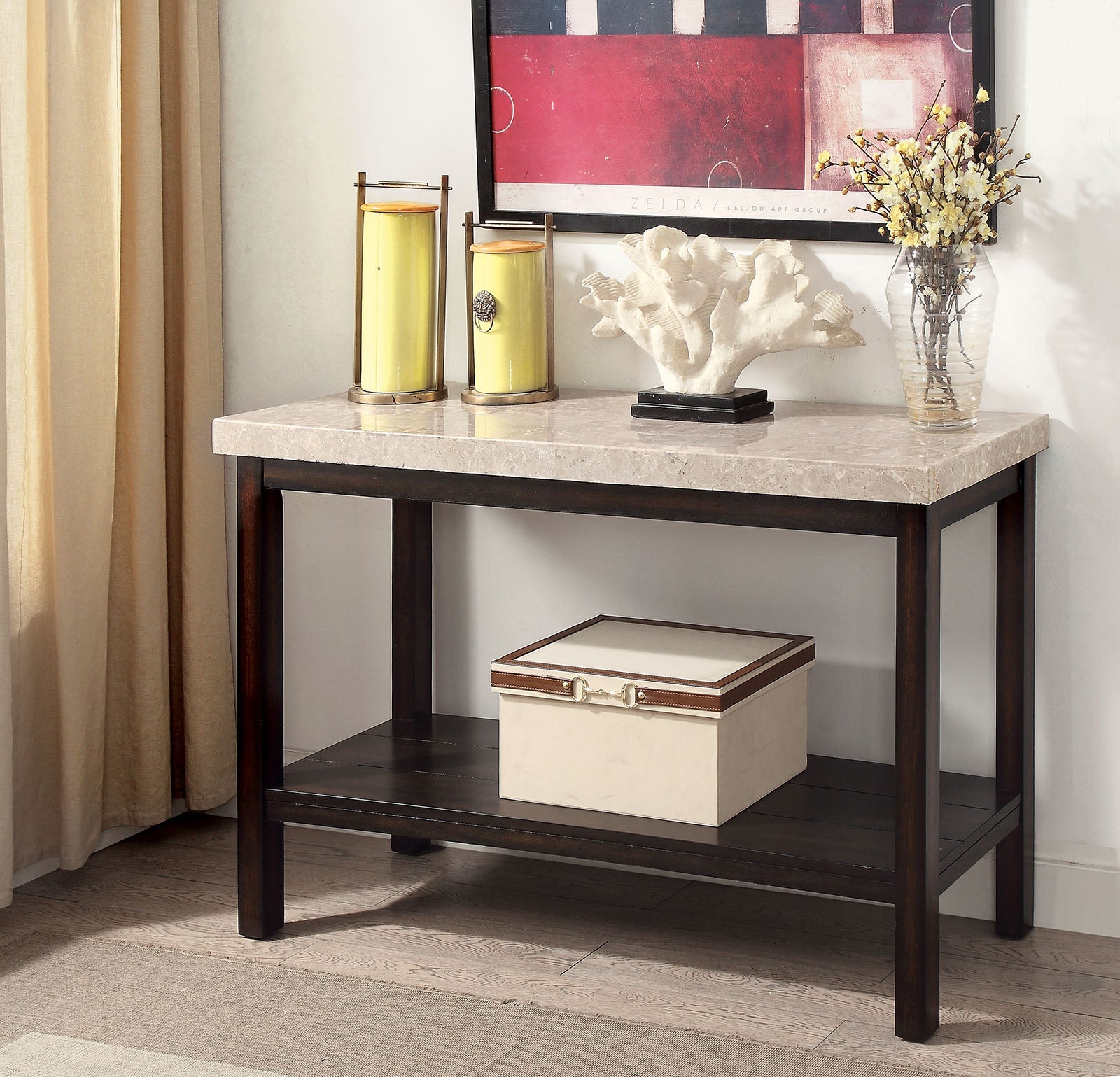 Calgary Dark Walnut/Ivory Sofa Table - ATL FURNITURE