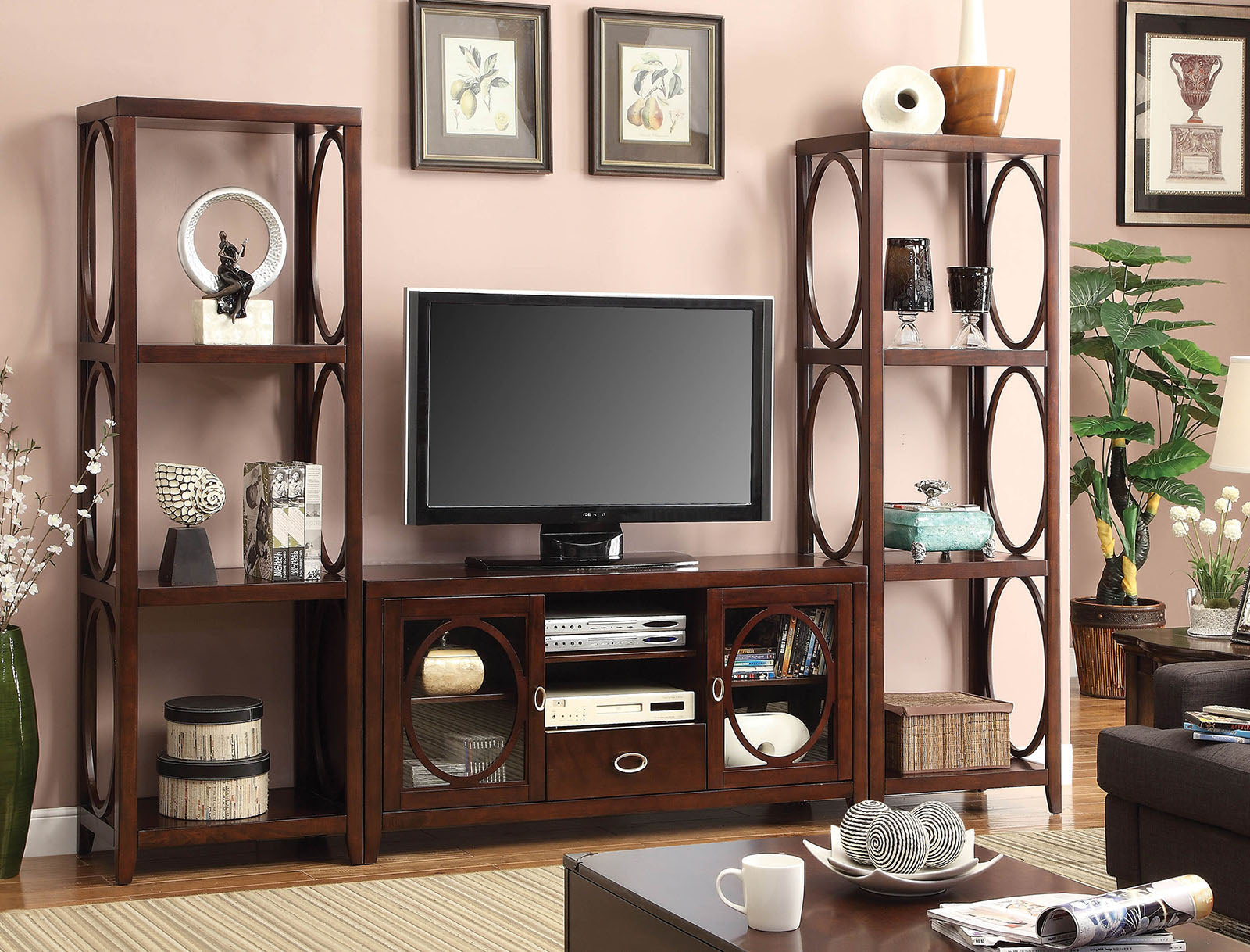 Melville Cherry TV Console + 2 Pier Cabinets - ATL FURNITURE