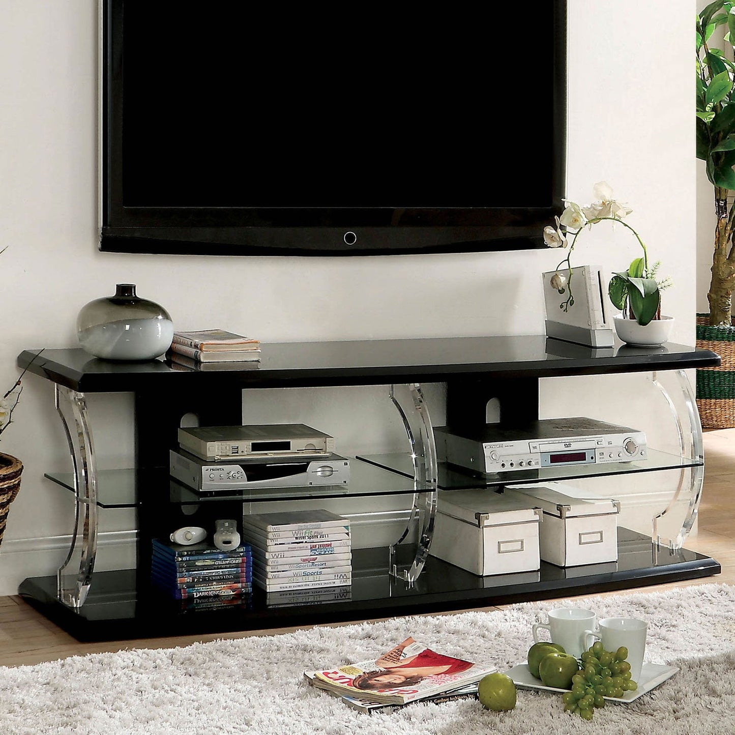 Ernst Black/Clear 60" TV Stand - ATL FURNITURE