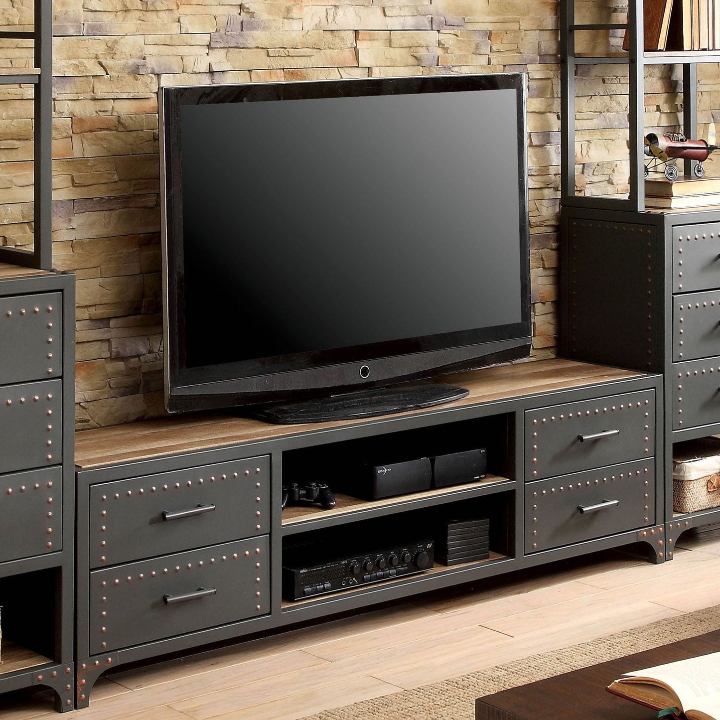 Galway Sand Black/Natural Tone 60" TV Stand - ATL FURNITURE