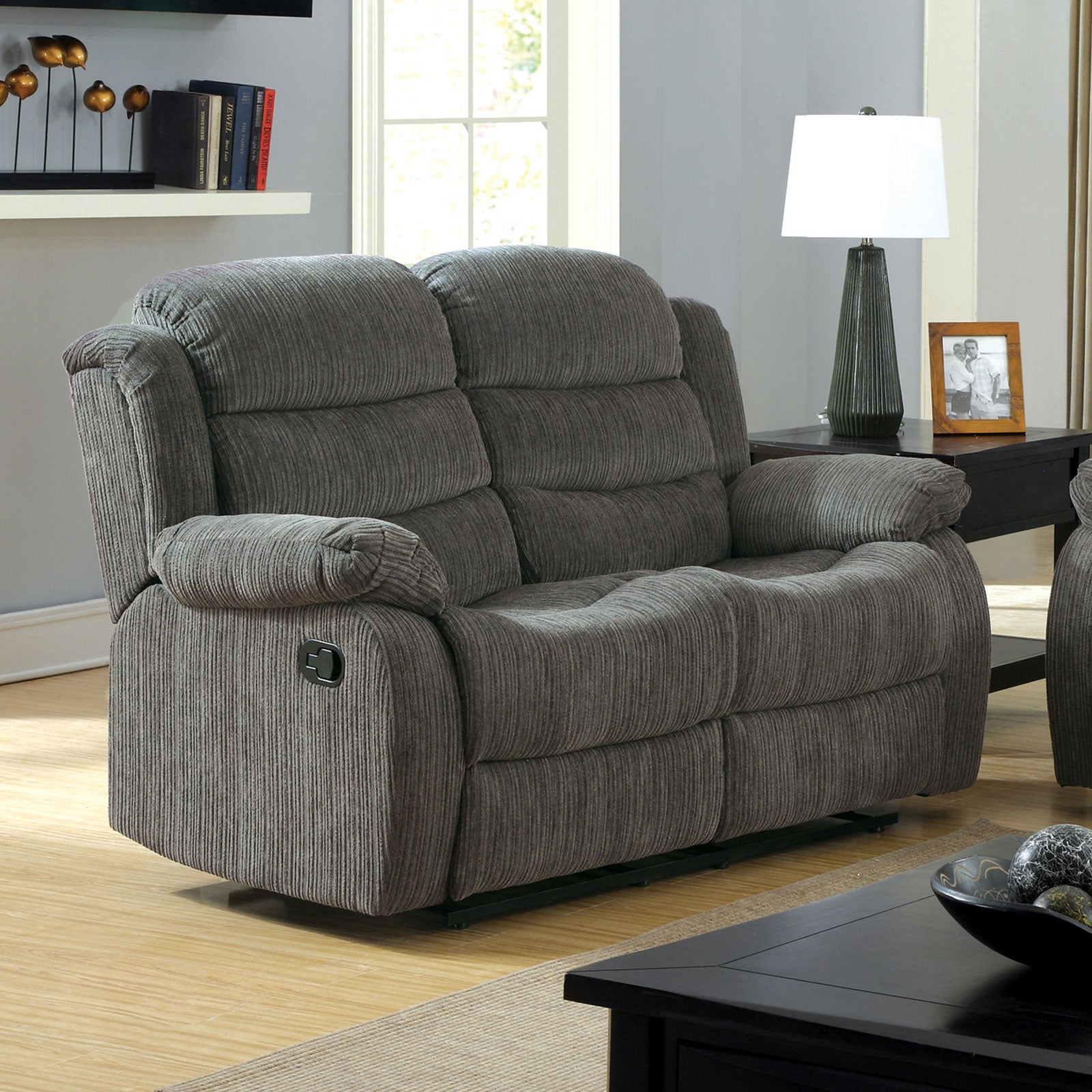 MILLVILLE Gray Love Seat w/ 2 Recliners - ATL FURNITURE