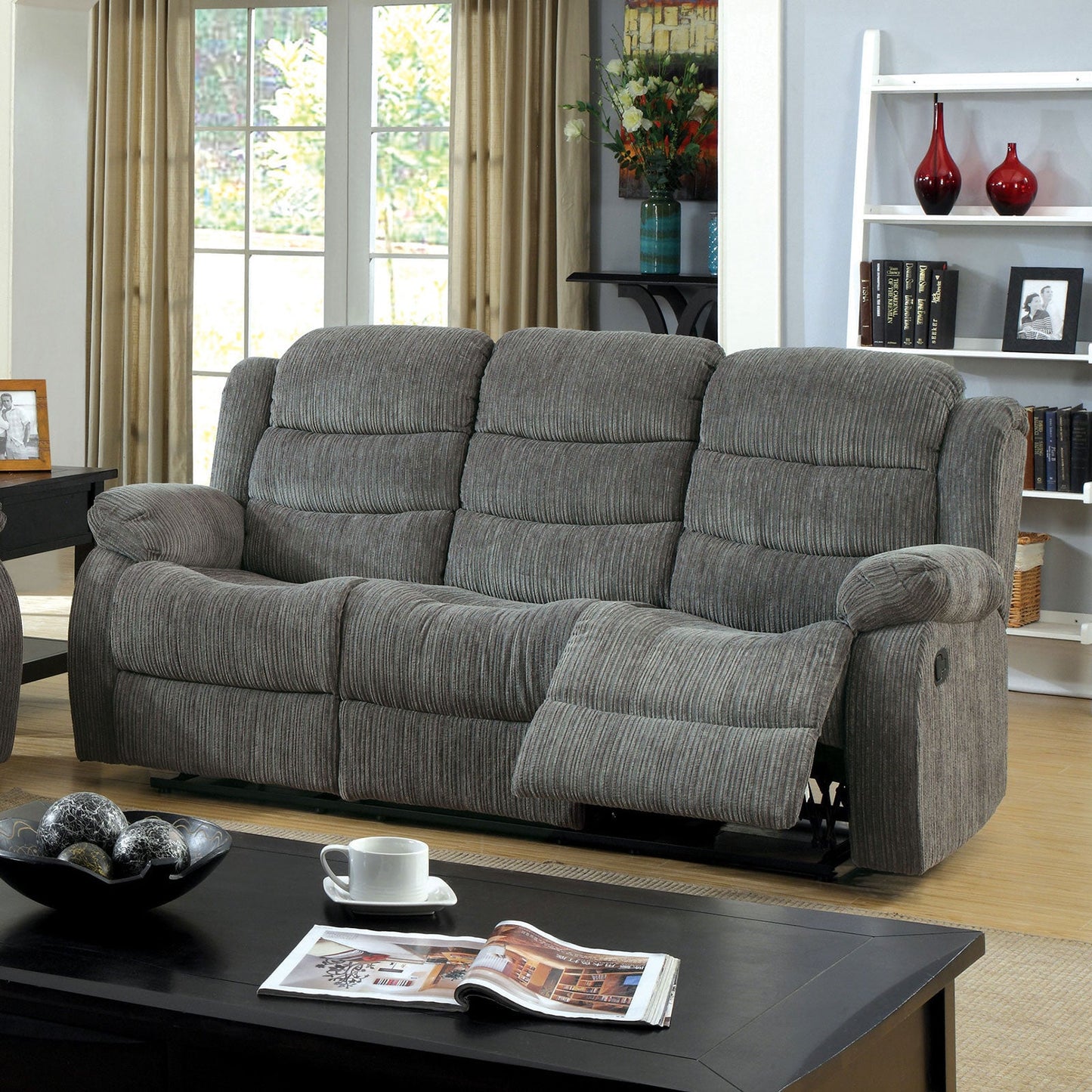 MILLVILLE Gray Sofa w/ 2 Recliners - ATL FURNITURE