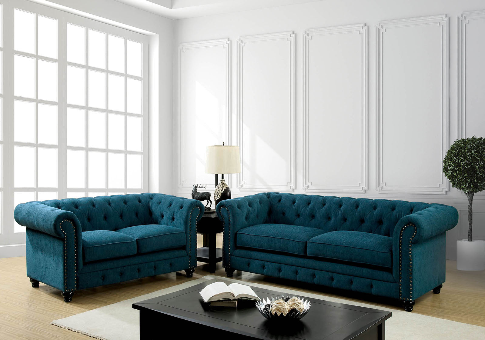 STANFORD Dark Teal Sofa + Love Seat - ATL FURNITURE