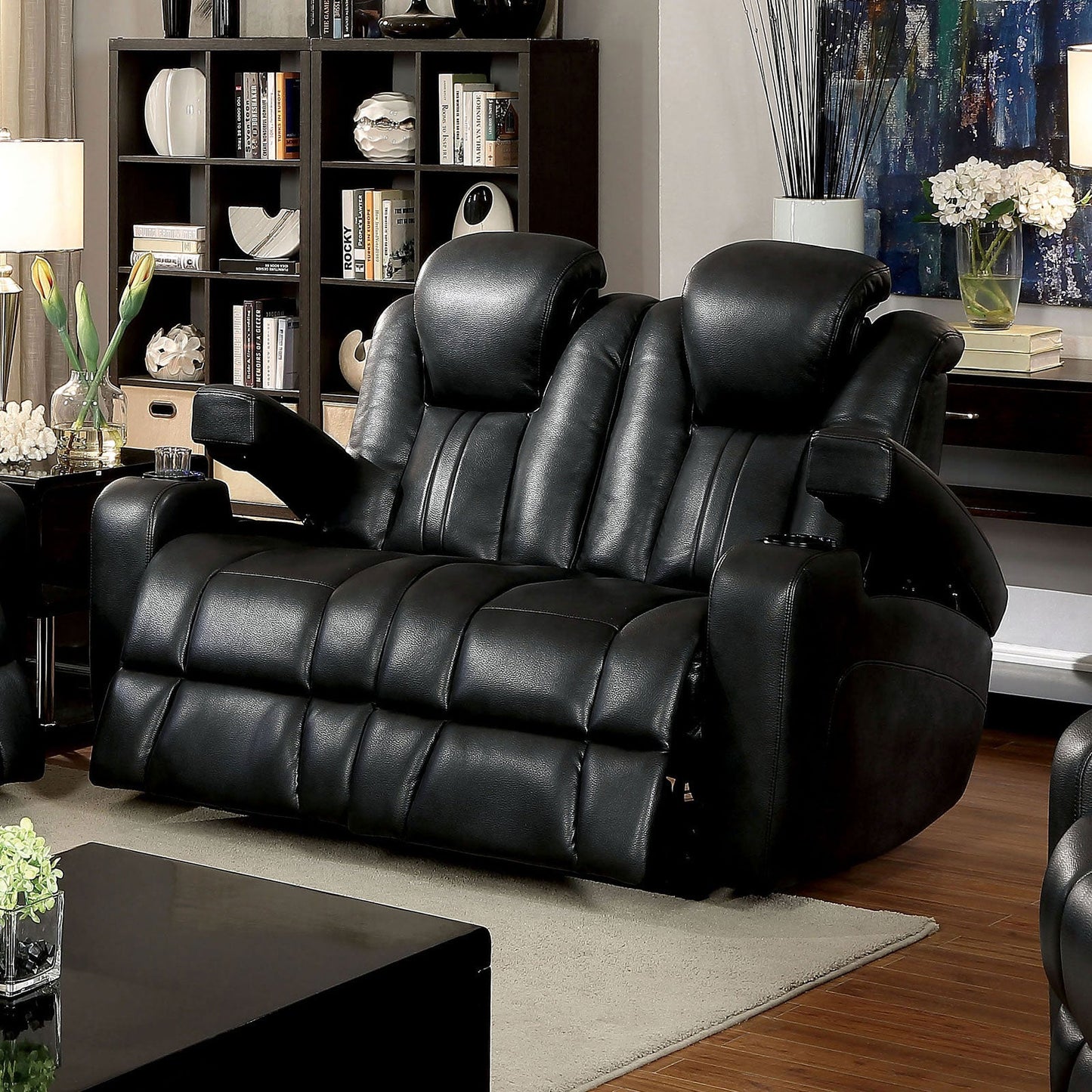 ZAURAK Dark Gray Love Seat w/ 2 Recliners - ATL FURNITURE