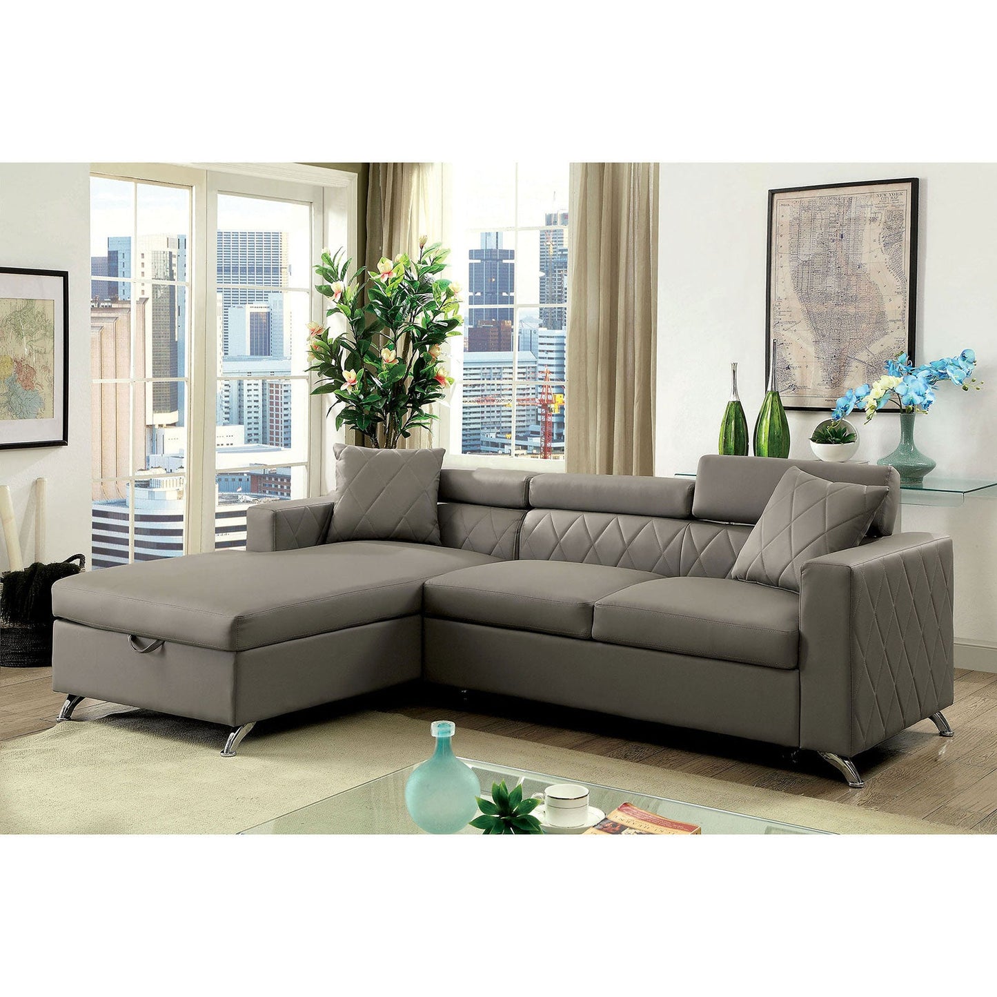 DAYNA Gray Sectional, Gray - ATL FURNITURE