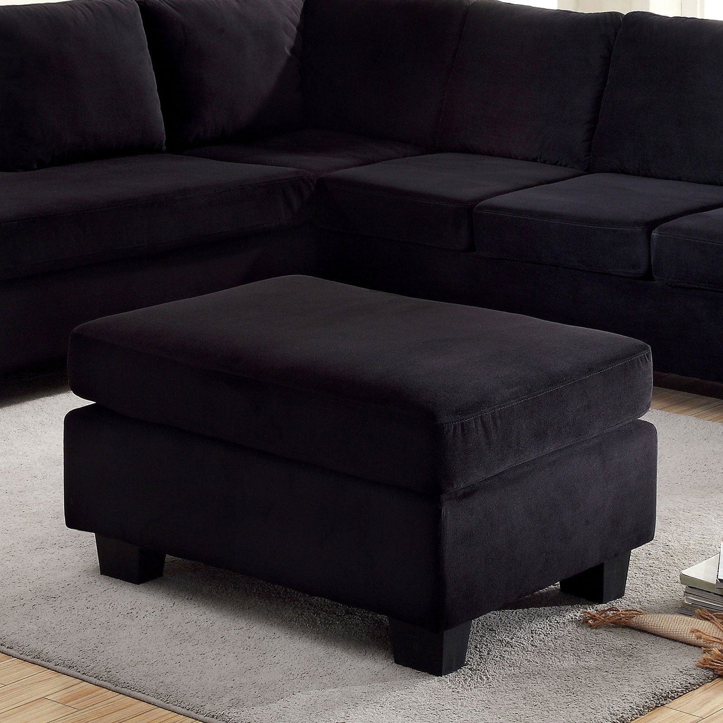 LOMMA Black Ottoman - ATL FURNITURE