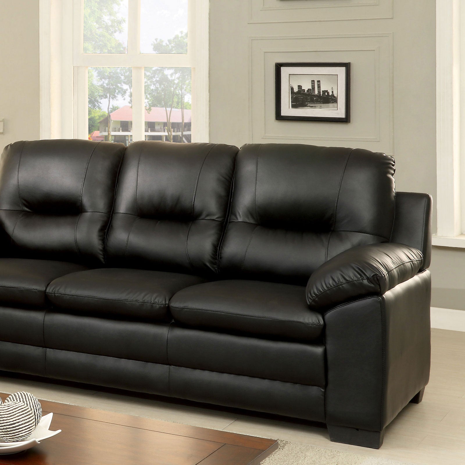 PARMA Black Sofa, Black Pu - ATL FURNITURE