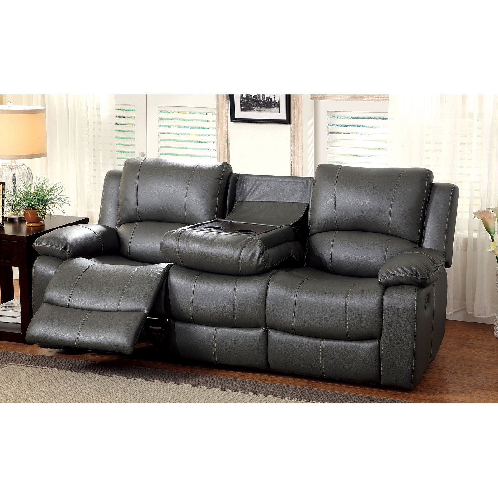 SARLES Gray Motion Sofa w/ Drop-Down Table - ATL FURNITURE