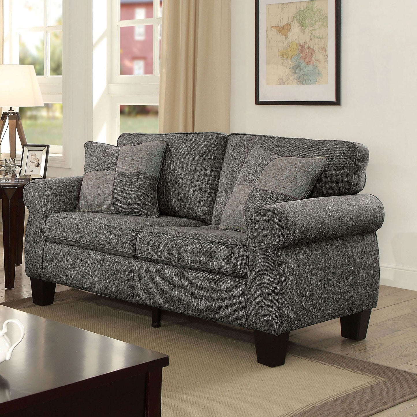 Rhian Dark Gray Love Seat, Dark Gray - ATL FURNITURE