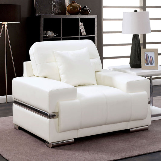 ZIBAK White/Chrome Chair, White - ATL FURNITURE