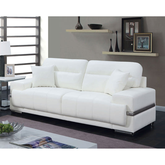 ZIBAK White/Chrome Sofa, White - ATL FURNITURE