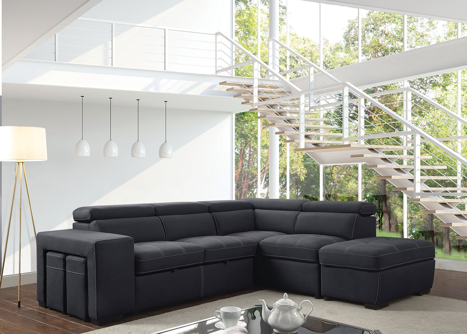 Athene Graphite Sectional - ATL FURNITURE