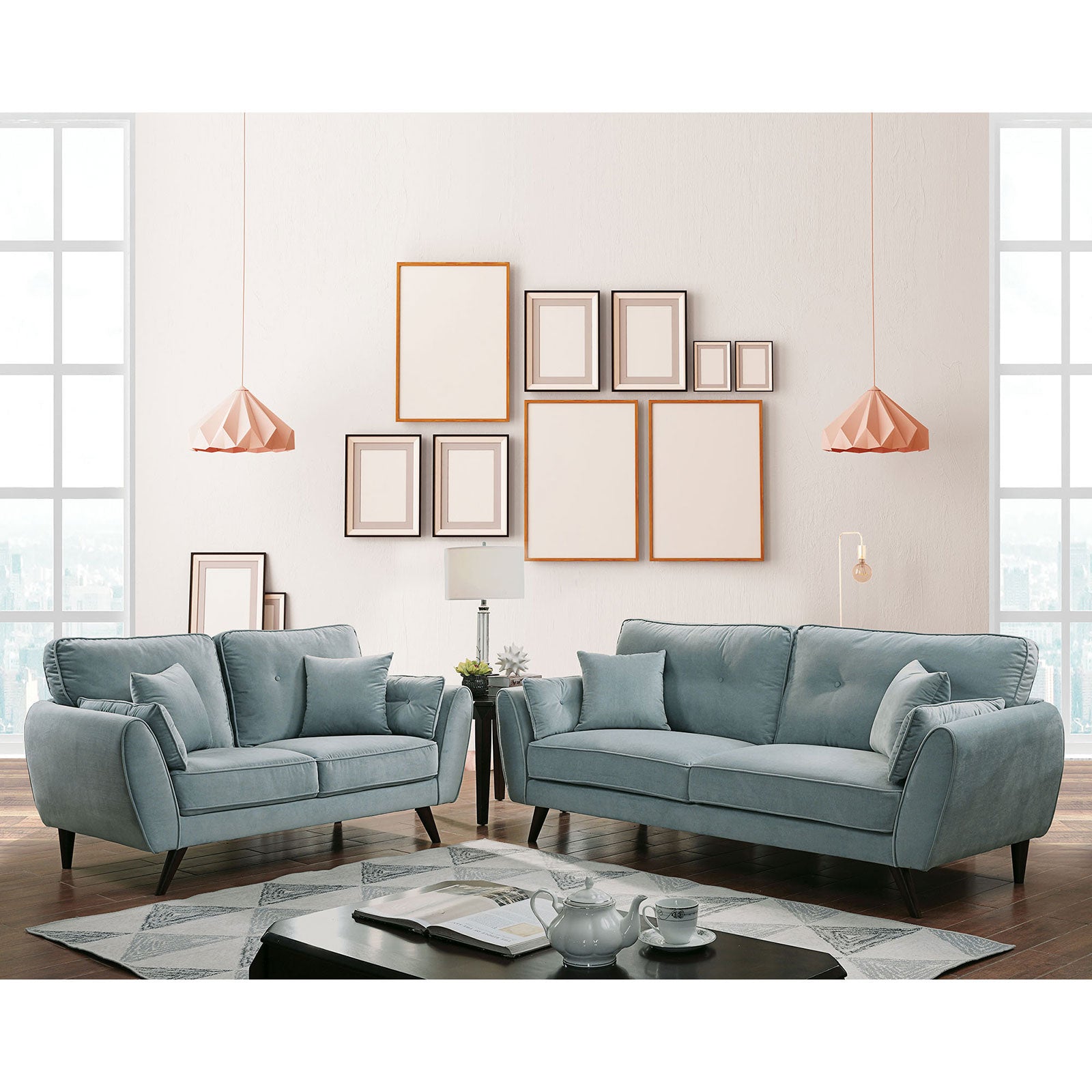 Phillipa Light Teal Sofa + Love Seat - ATL FURNITURE