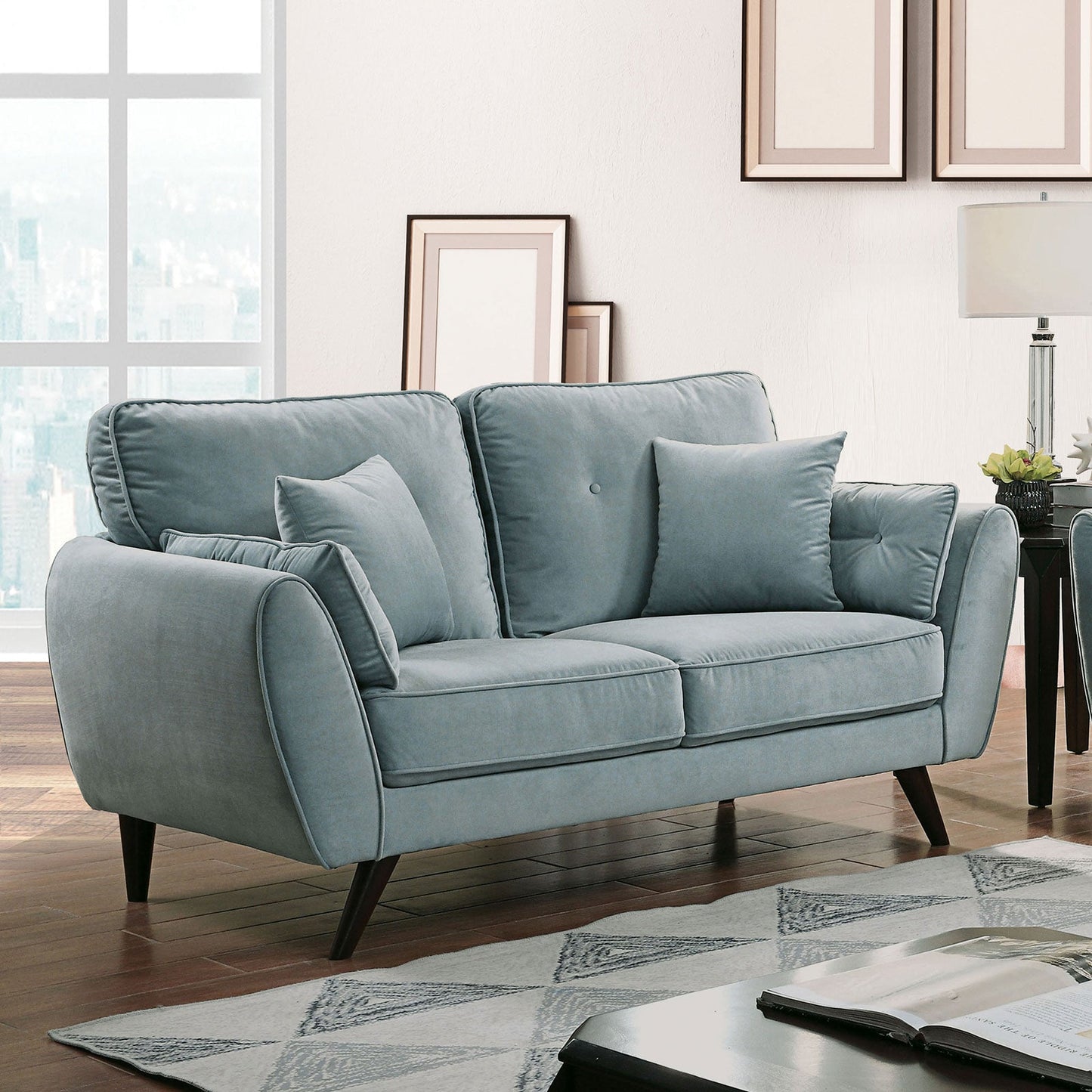 Phillipa Light Teal Love Seat - ATL FURNITURE
