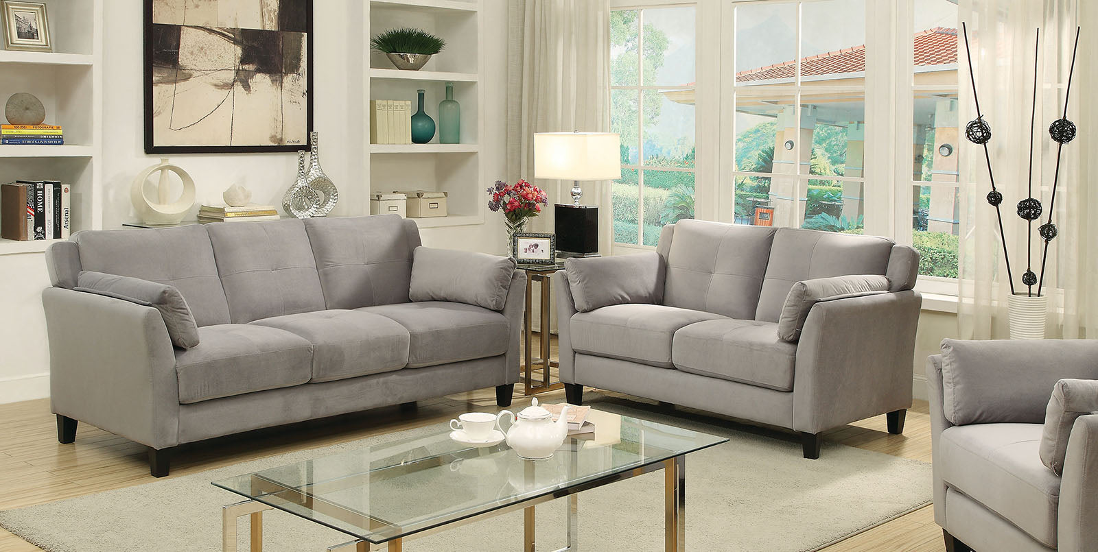 YSABEL Gray Sofa + Love Seat, Warm Gray - ATL FURNITURE