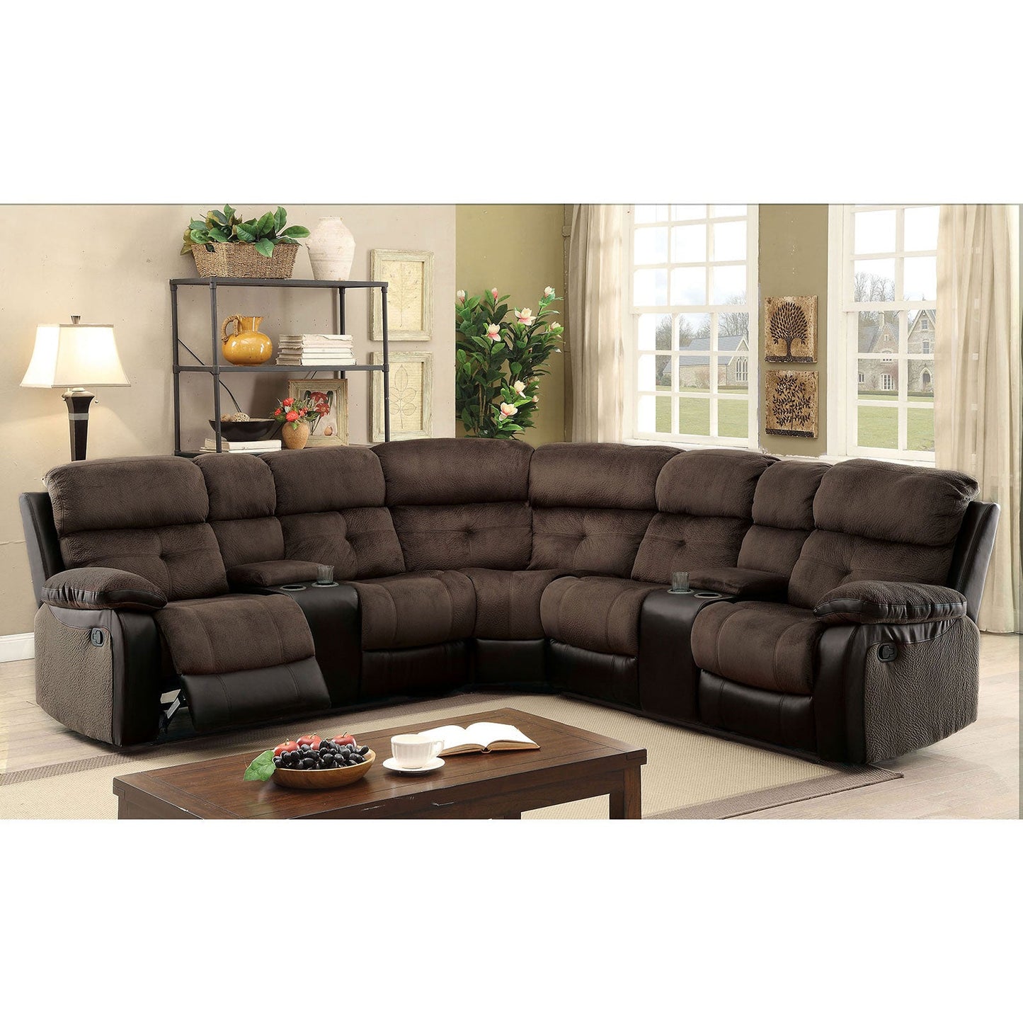 Hadley II Brown/Black Sectional w/ 2 Consoles - ATL FURNITURE
