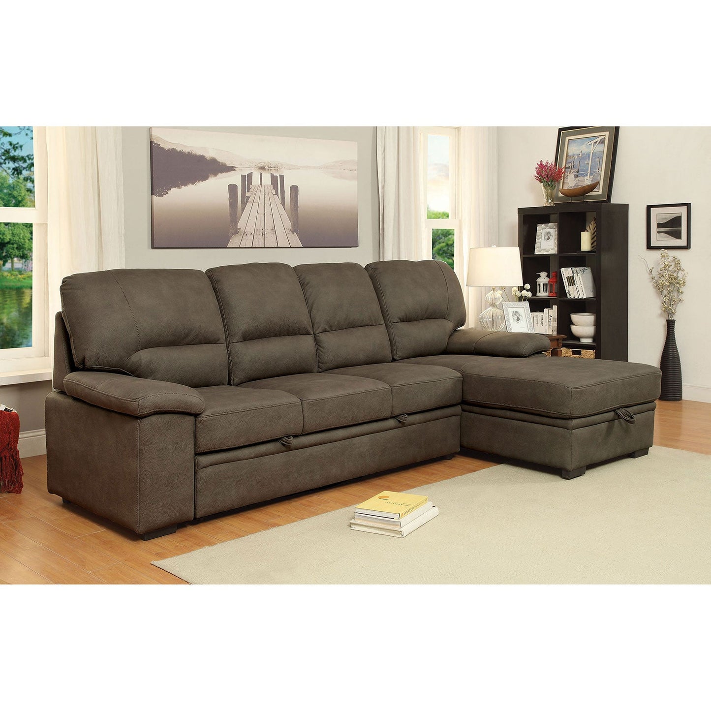 ALCESTER Brown Sectional w/ Sleeper, Ash Brown - ATL FURNITURE