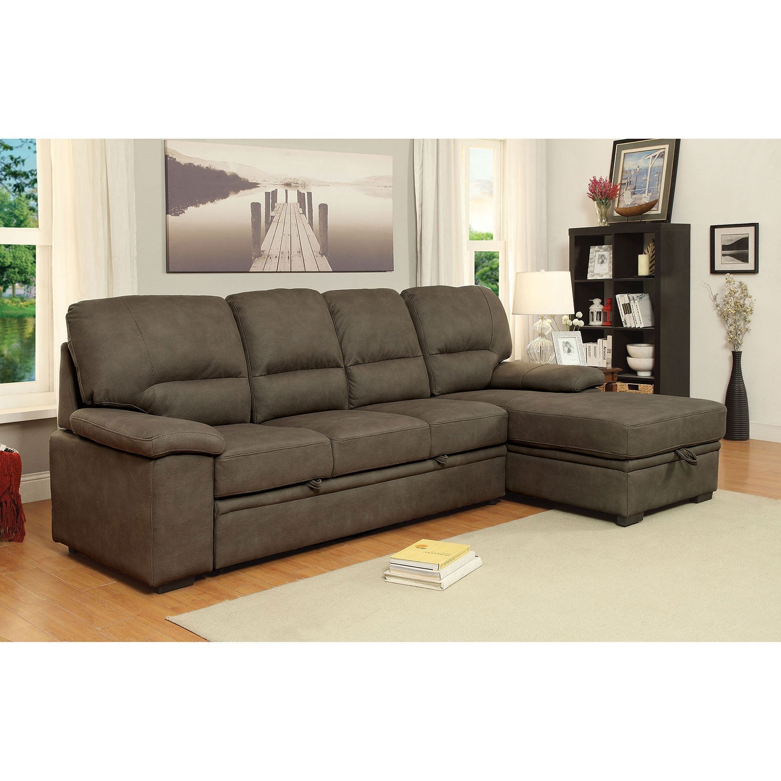 ALCESTER Brown Sectional w/ Sleeper, Ash Brown - ATL FURNITURE