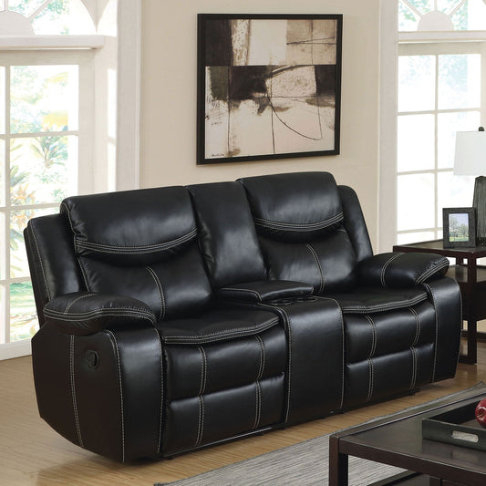 GATRIA Black Console Love Seat w/ 2 Recliners - ATL FURNITURE