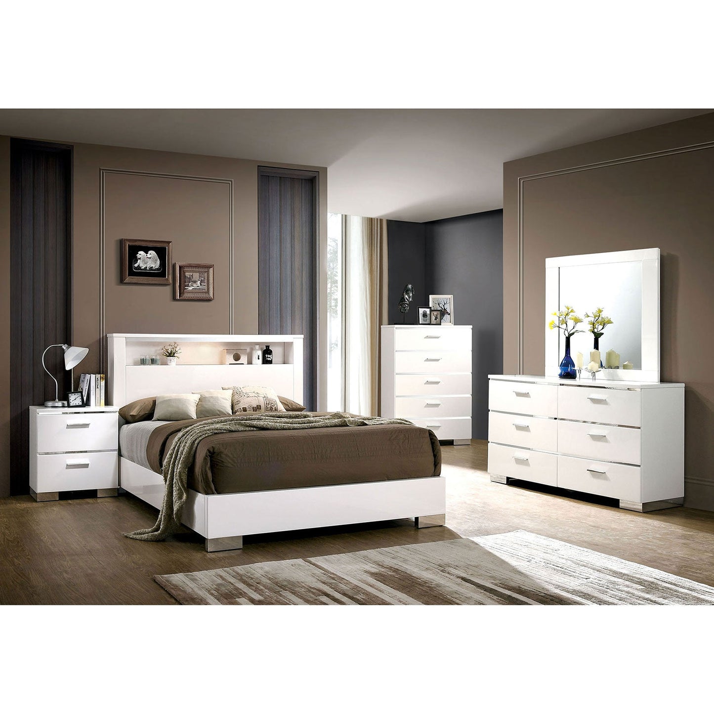 Malte White 5 Pc. Queen Bedroom Set w/ 2NS - ATL FURNITURE