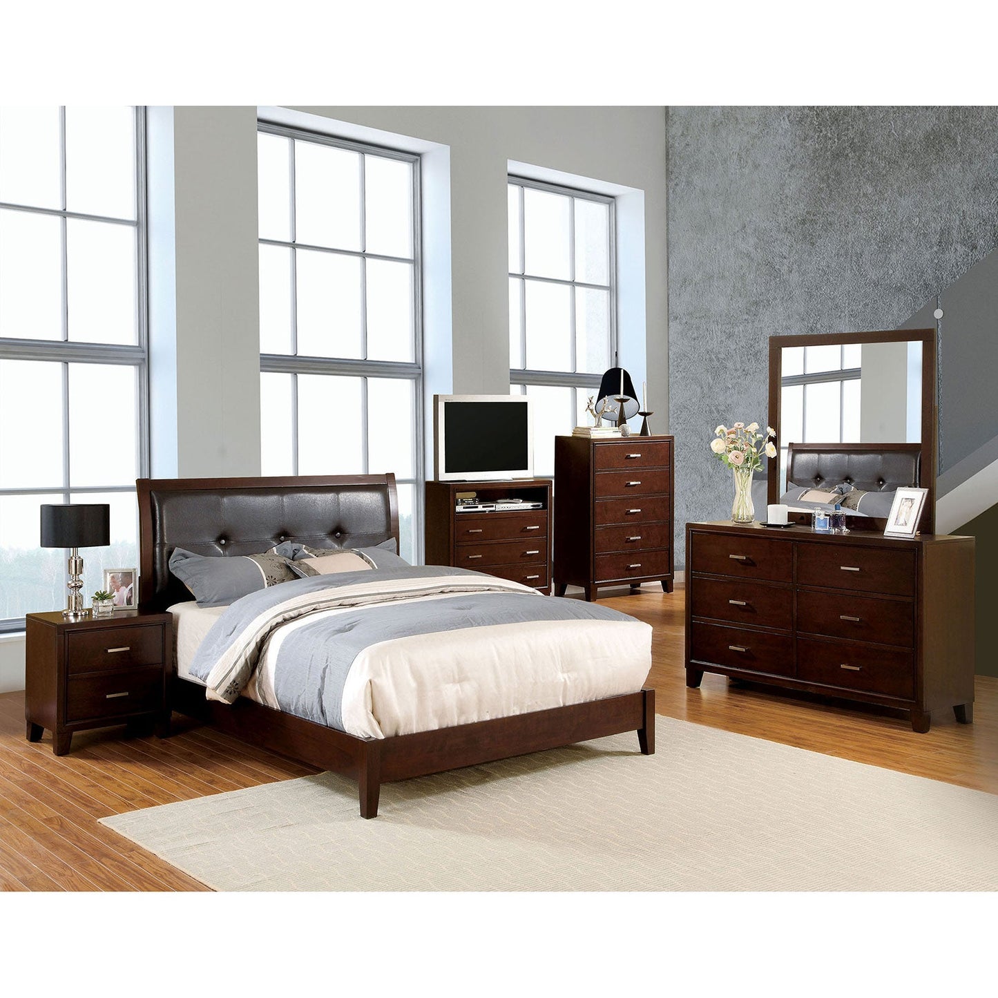 Enrico I Brown Cherry 4 Pc. Queen Bedroom Set - ATL FURNITURE